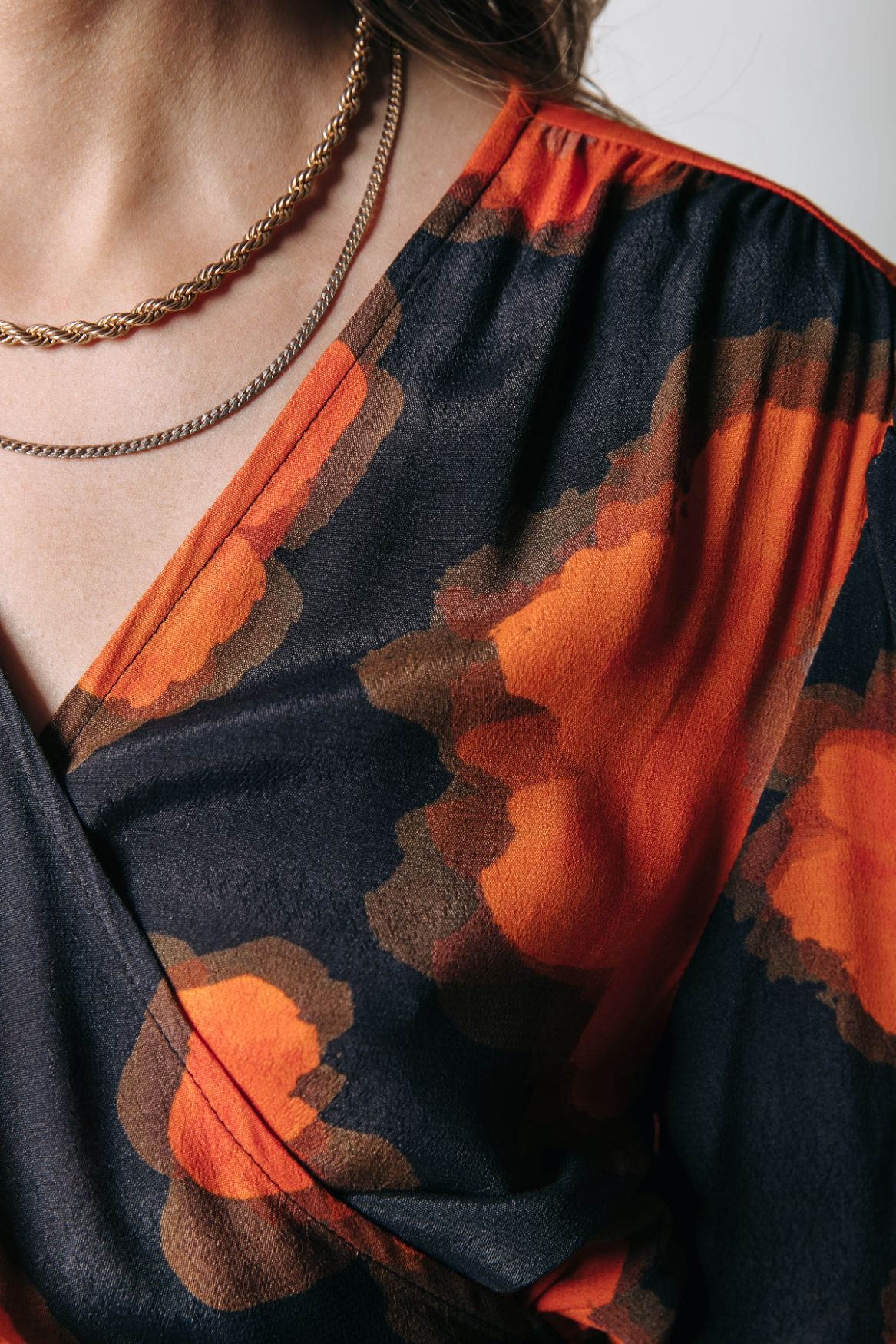 Colourful Rebel Lola Painted Flower Longsleeve Maxi Wrap Dress 723 mandarin orange 2900141260036