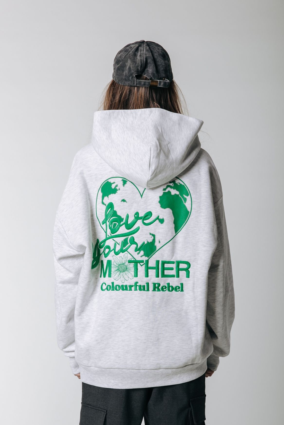Colourful Rebel Mother Earth Oversized Hoodie 213 light grey melange 00105164-EKA26011600000029
