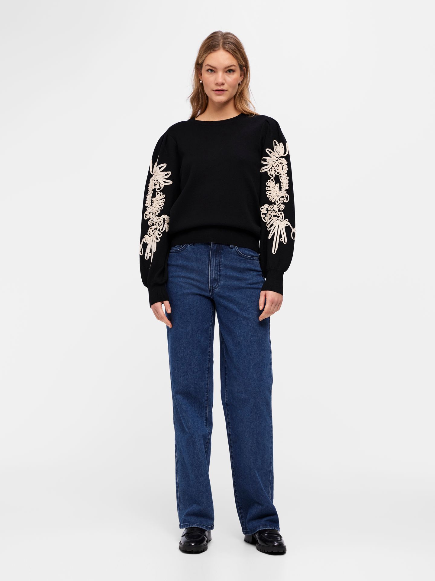 Object OBJJOANA L/S KNIT PULLOVER REP Black/Sandshell vertical stripes 2900159899044