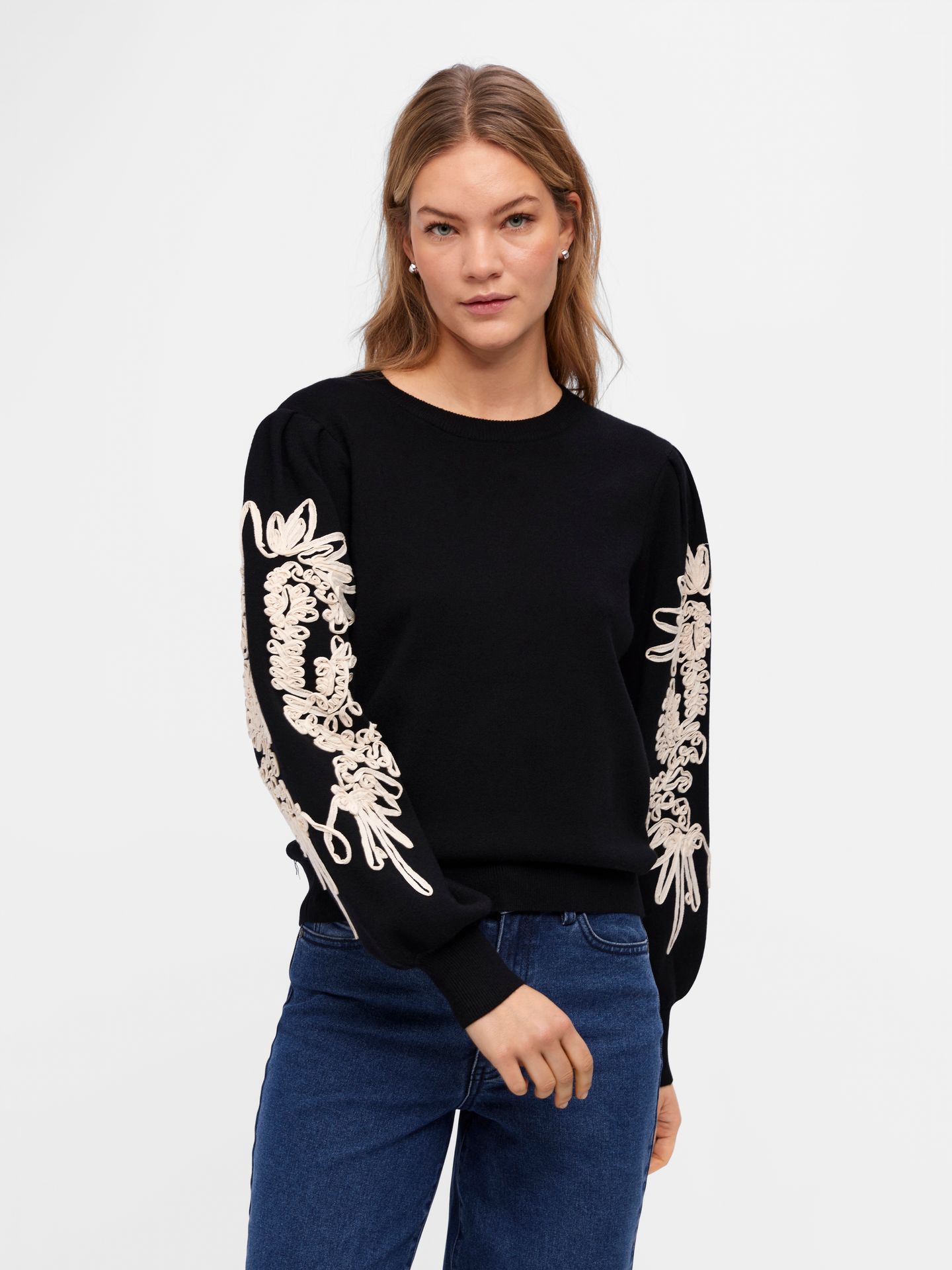 Object OBJJOANA L/S KNIT PULLOVER REP Black/Sandshell vertical stripes 2900159899044