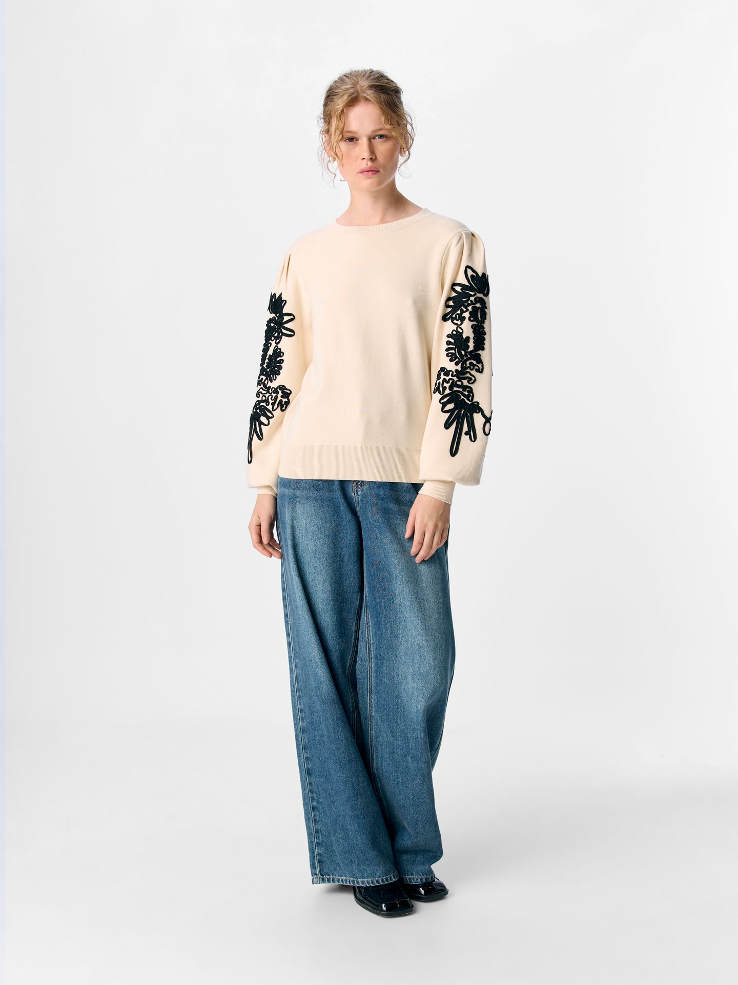 Object OBJJOANA L/S KNIT PULLOVER REP Sandshell/Black tape 2900159900016