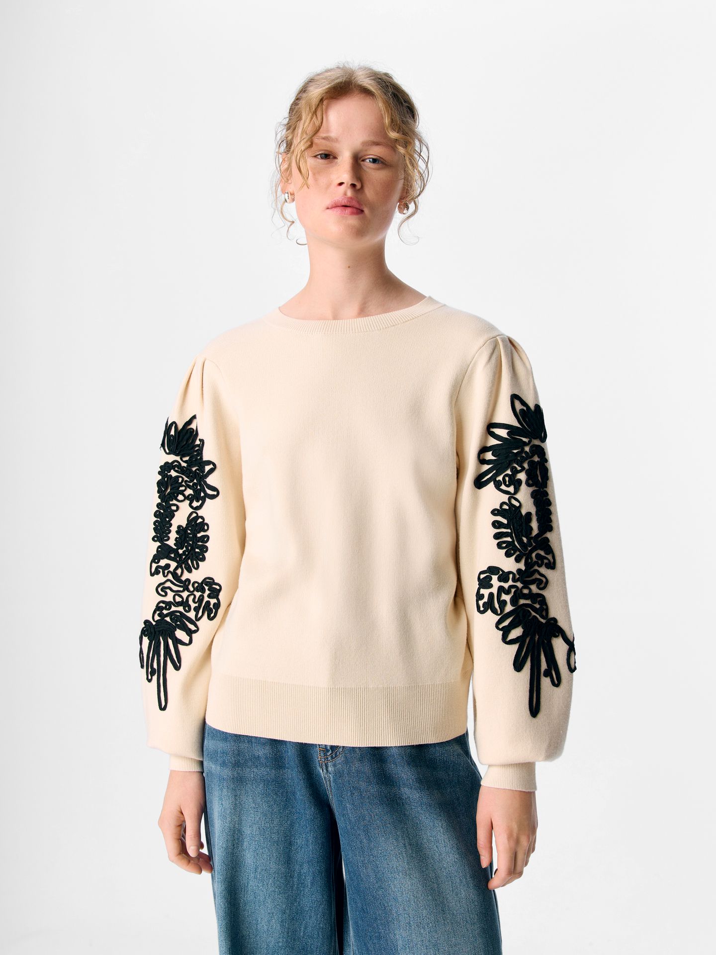 Object OBJJOANA L/S KNIT PULLOVER REP Sandshell/Black tape 2900159900016