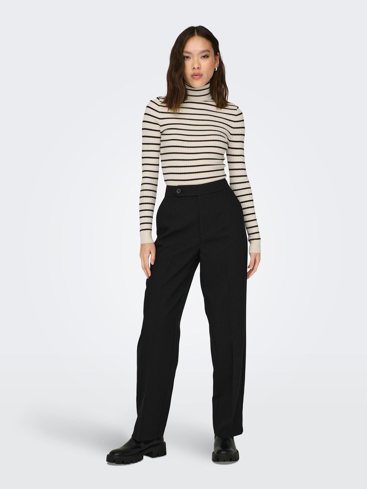 Only ONLKAROL L/S ROLLNECK PULLOVER KNT Whitecap Gray/Black Small Stripes 2900141397039