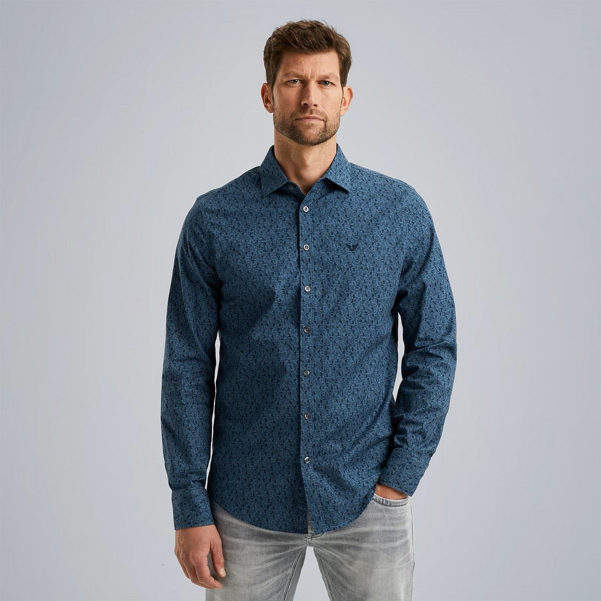 Pme Legend Long Sleeve Shirt Print On Ctn Slu Ensign Blue 00105318-5055
