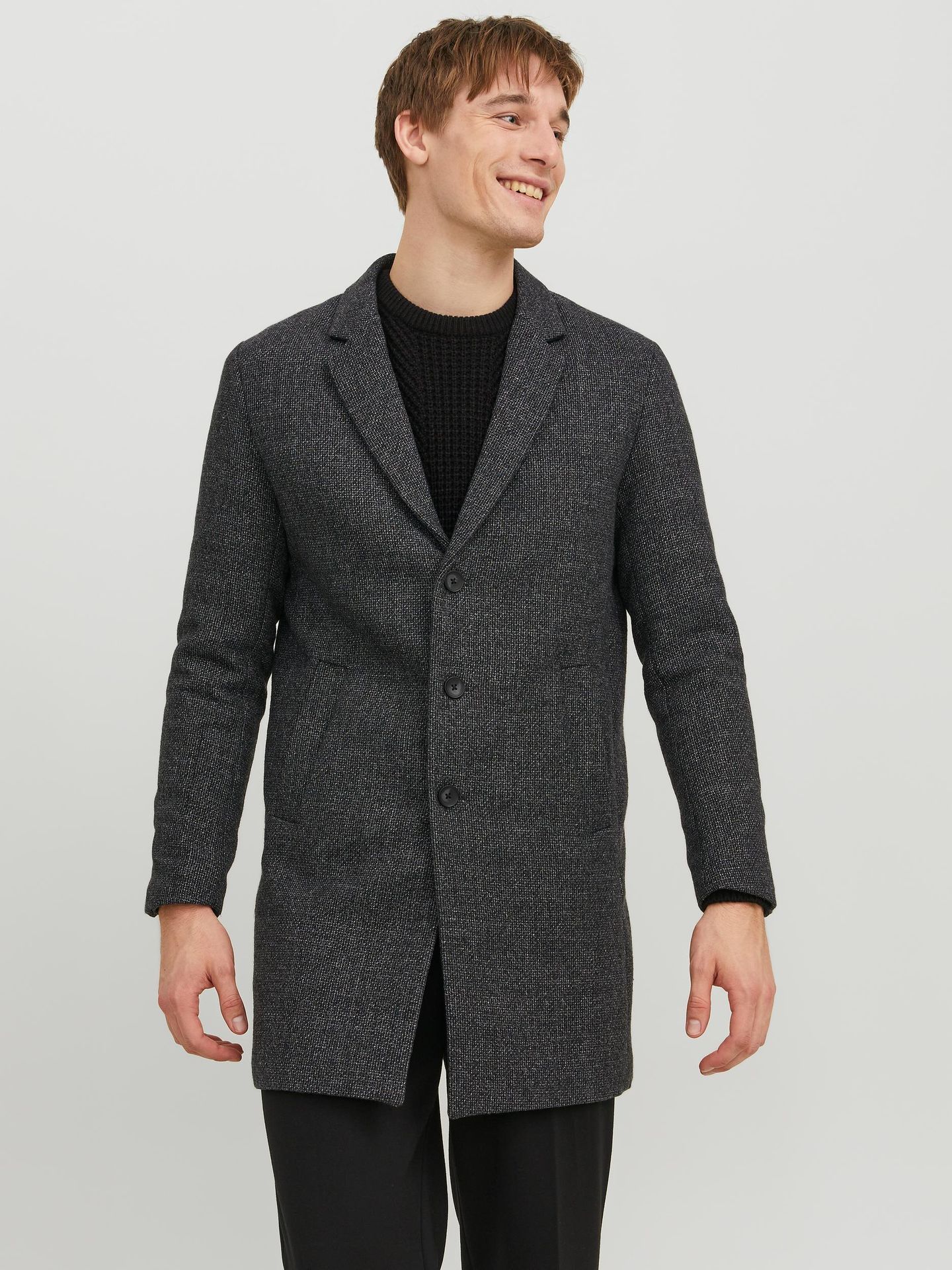 Jack & Jones JJEMORRISON WOOL COAT SN Dark Grey/SALT/PEPPER STRUCTURE 00105393-EKA26011400001951