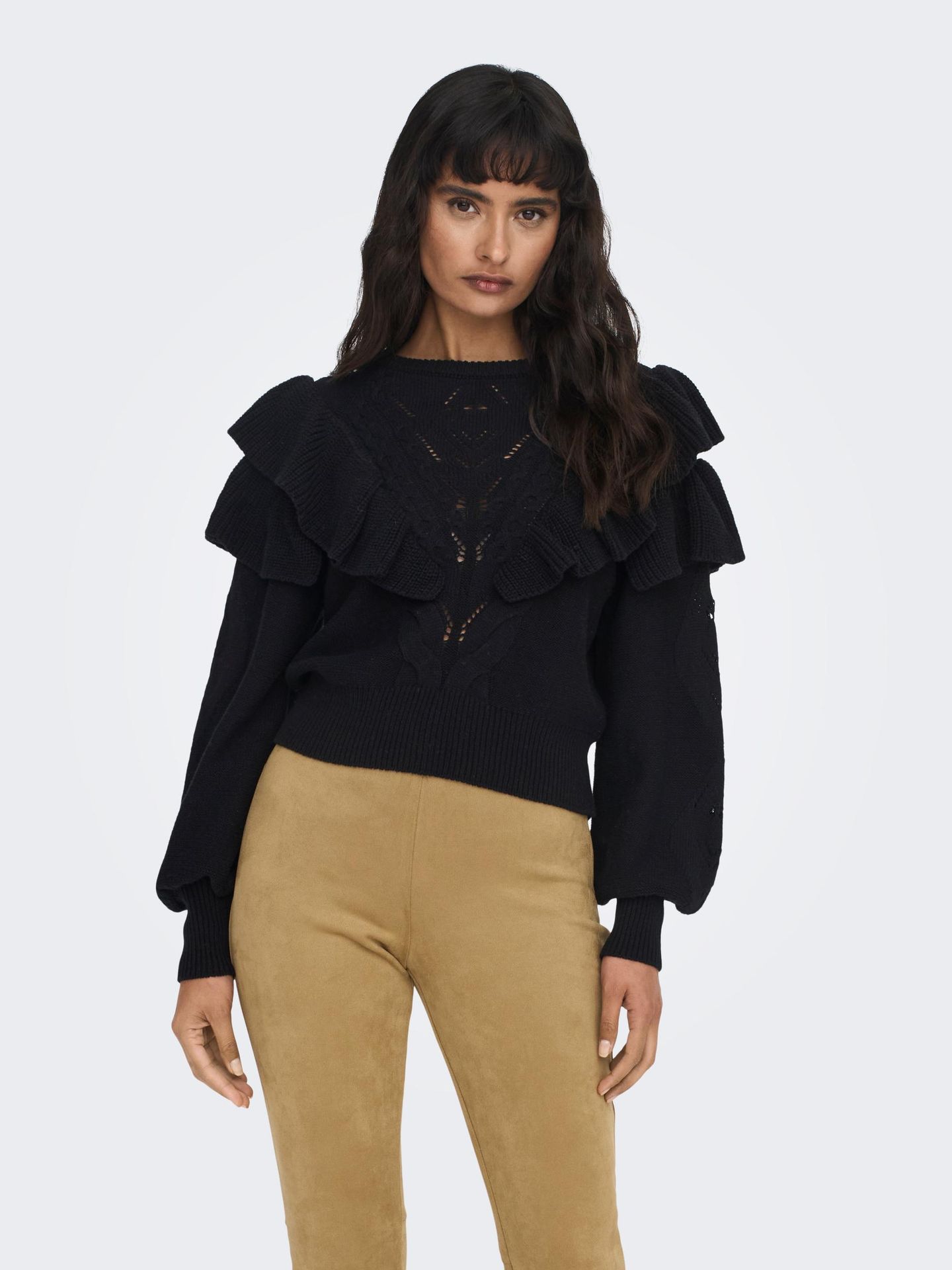 Only ONLRILLO LS RUFFLE ONECK CC KNT Black 2900141625033