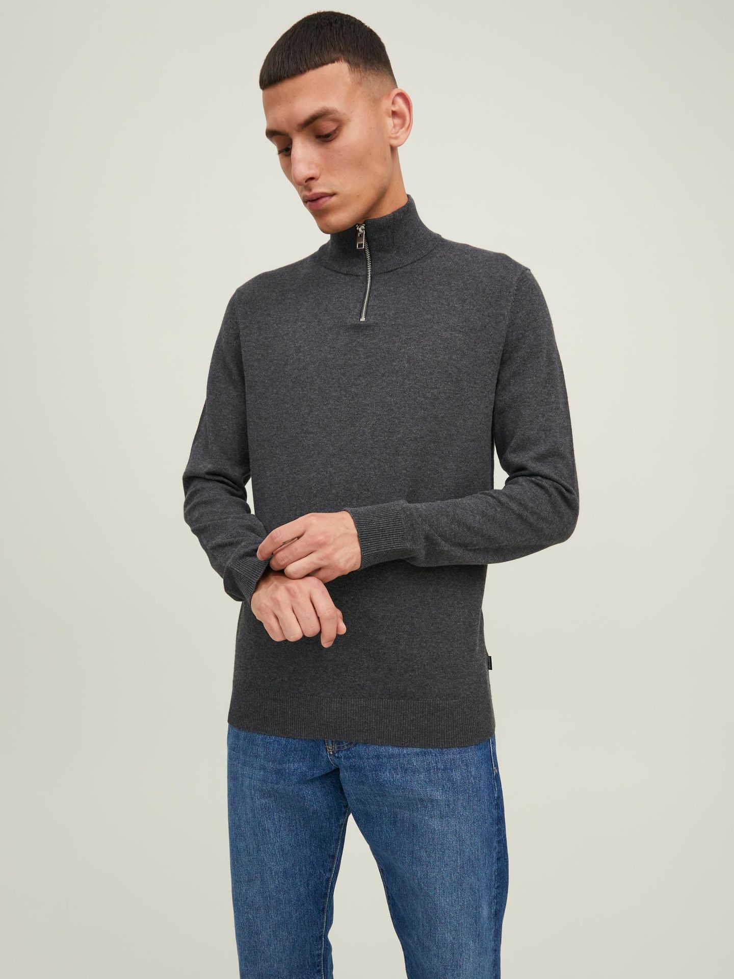 Jack & Jones JJEEMIL KNIT HALF ZIP NOOS Dark Grey Melange 00105462-EKA26011400000710