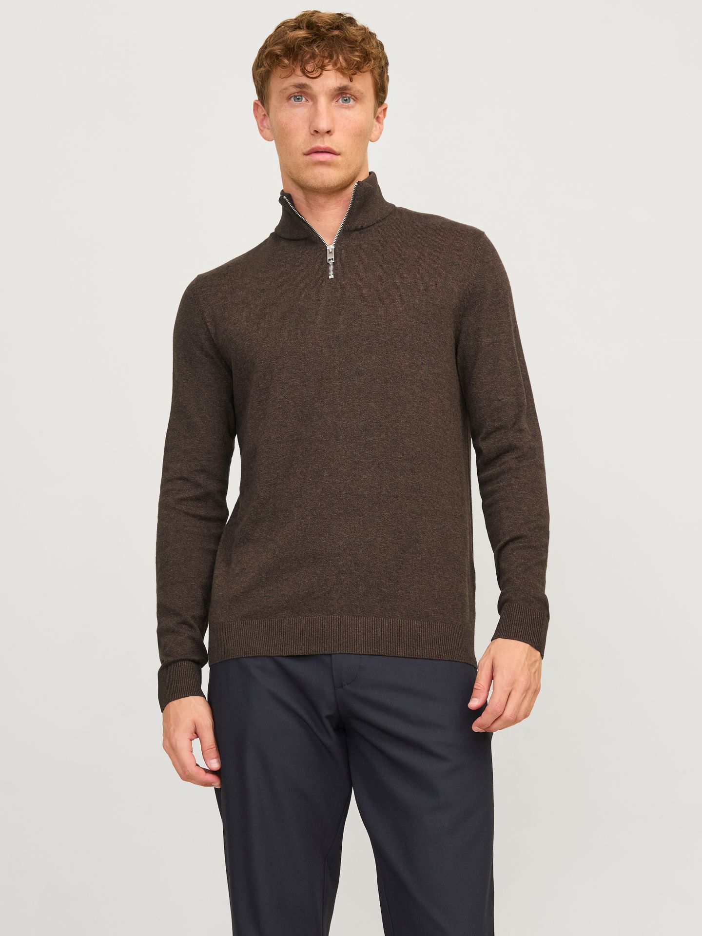Jack & Jones JJEEMIL KNIT HALF ZIP NOOS Mulch/TWIST 2900168543051