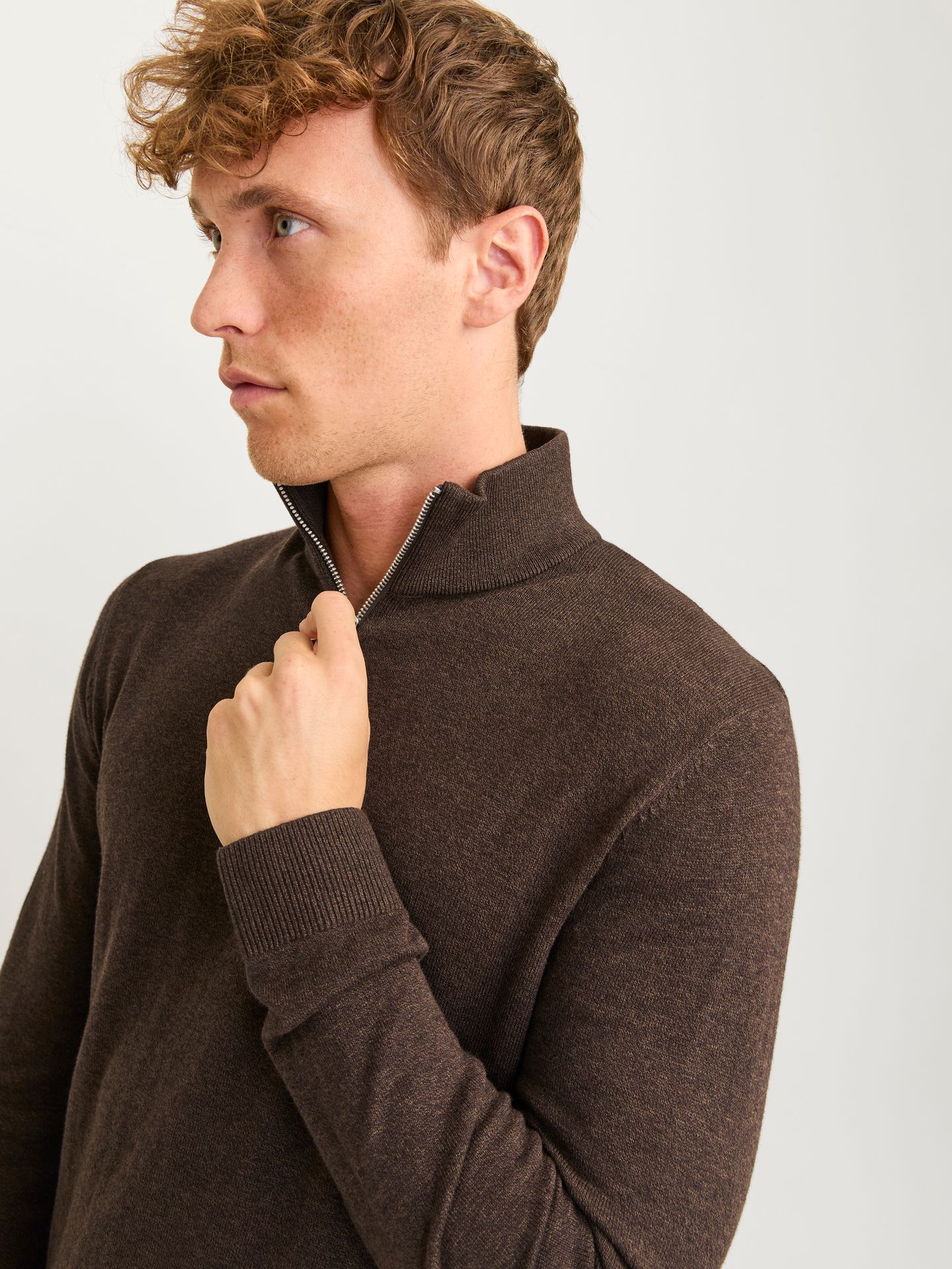 Jack & Jones JJEEMIL KNIT HALF ZIP NOOS Mulch/TWIST 2900168543051
