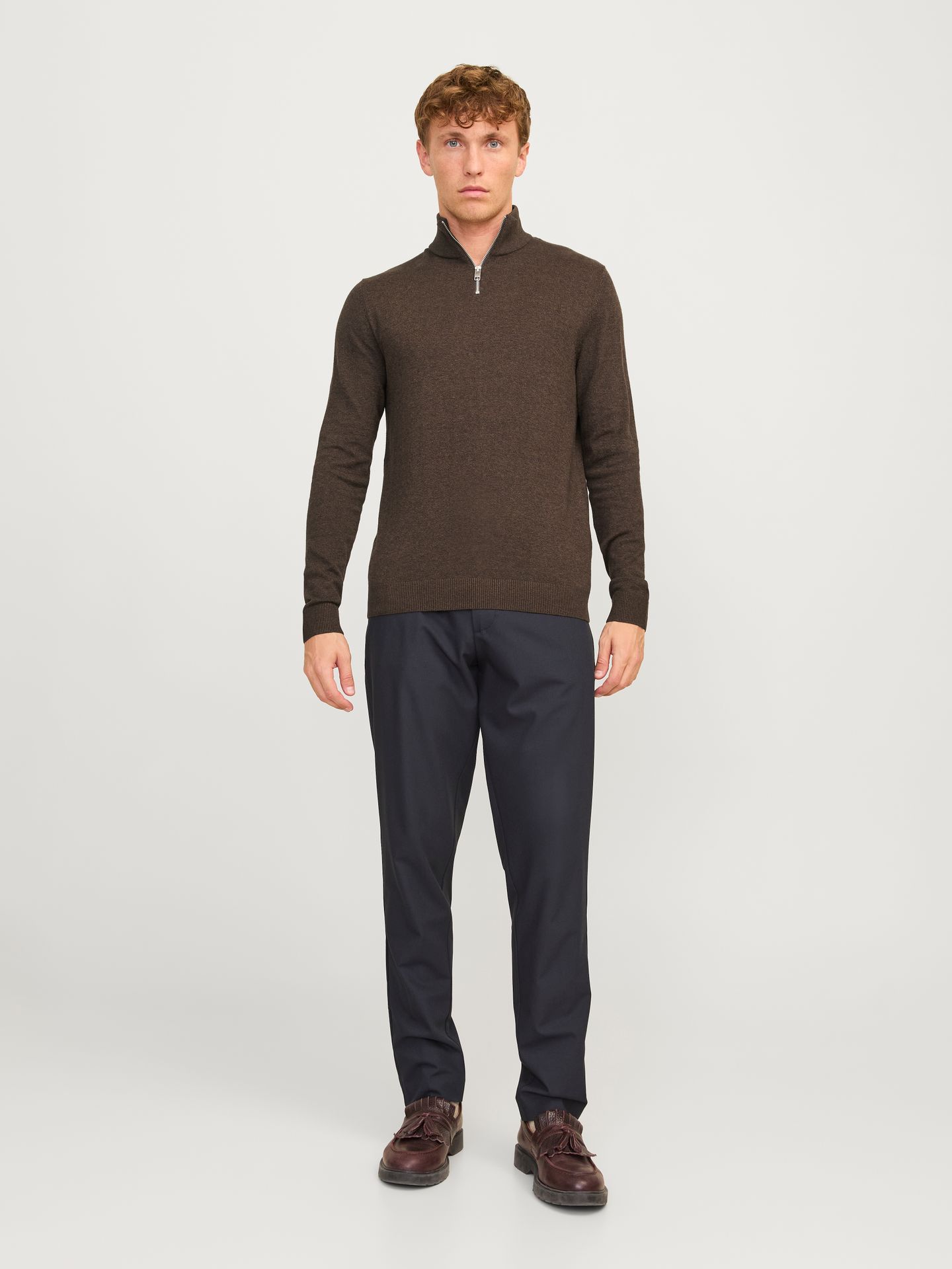 Jack & Jones JJEEMIL KNIT HALF ZIP NOOS Mulch/TWIST 2900168543051
