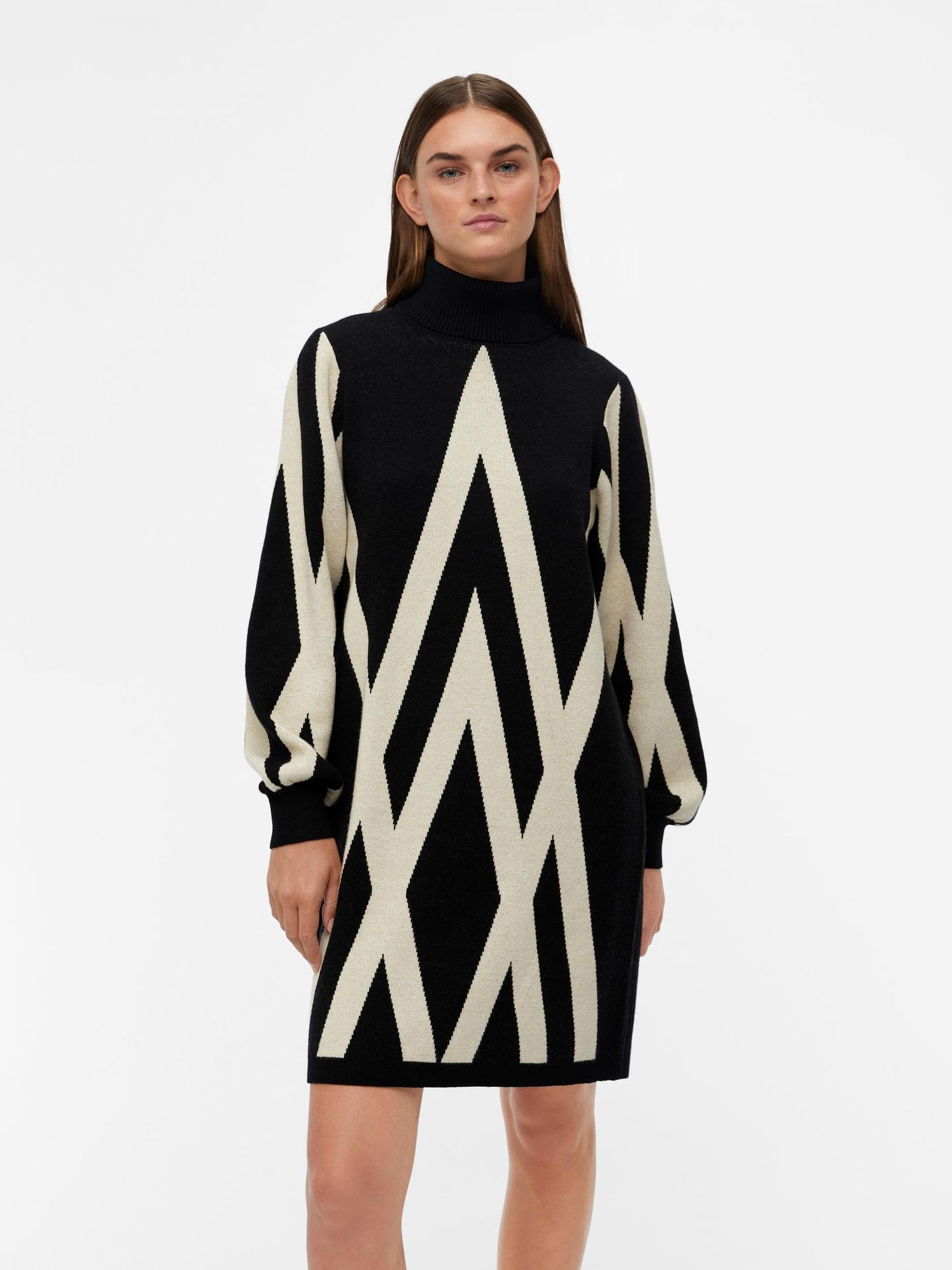 OBJRAY L/S KNIT ROLLNECK DRESS AOP