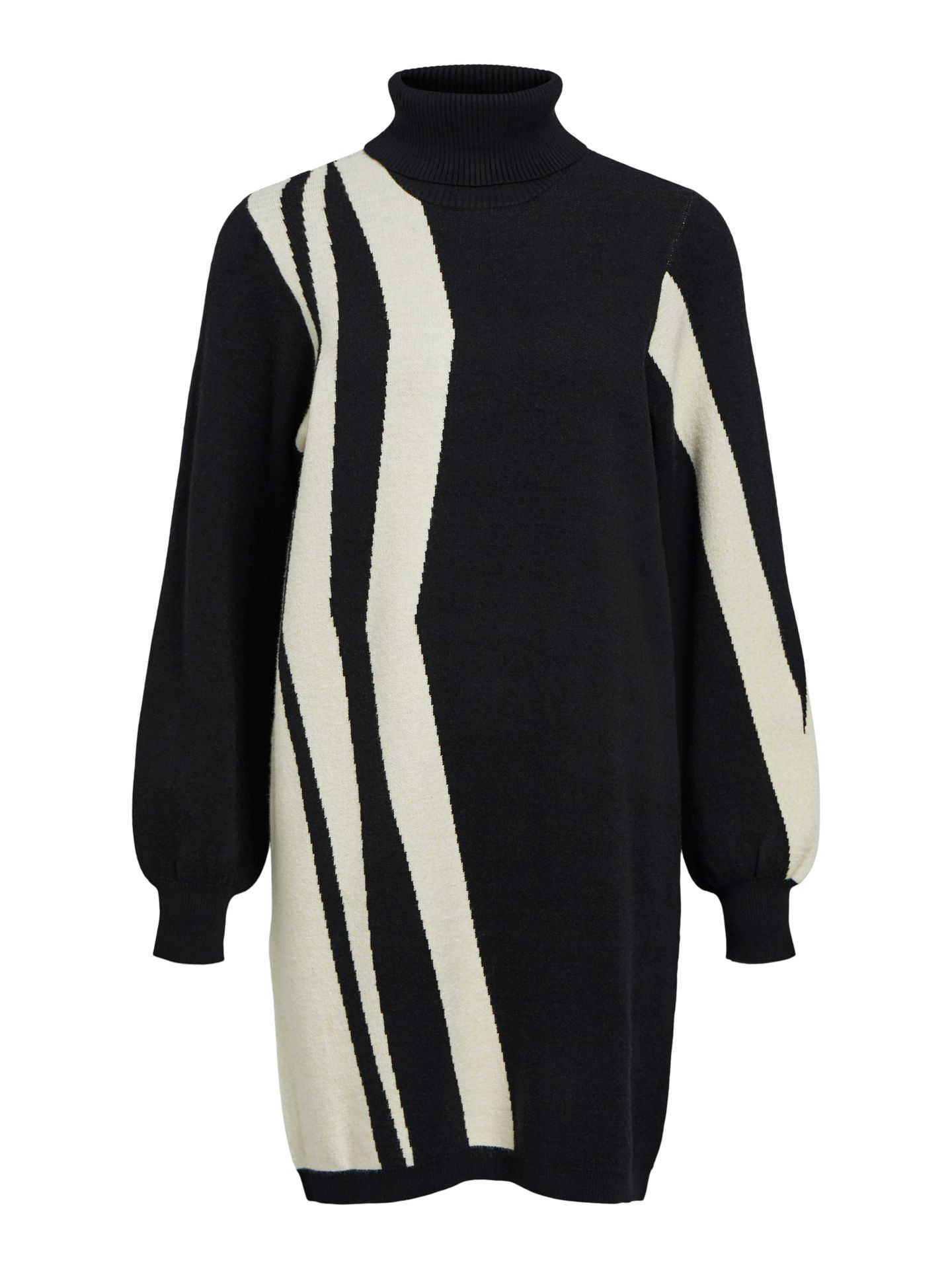 Object OBJRAY L/S KNIT ROLLNECK DRESS AOP Black/Sandshell vertical stripes 2900151075019