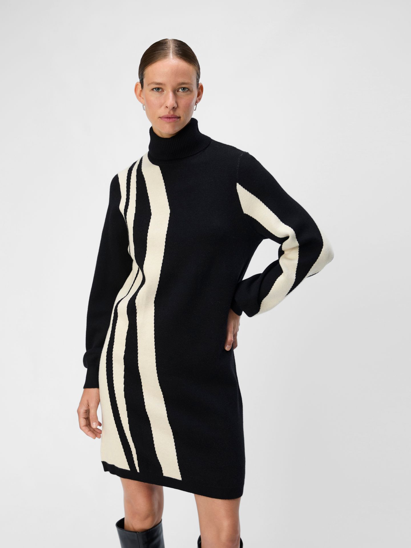 OBJRAY L/S KNIT ROLLNECK DRESS AOP