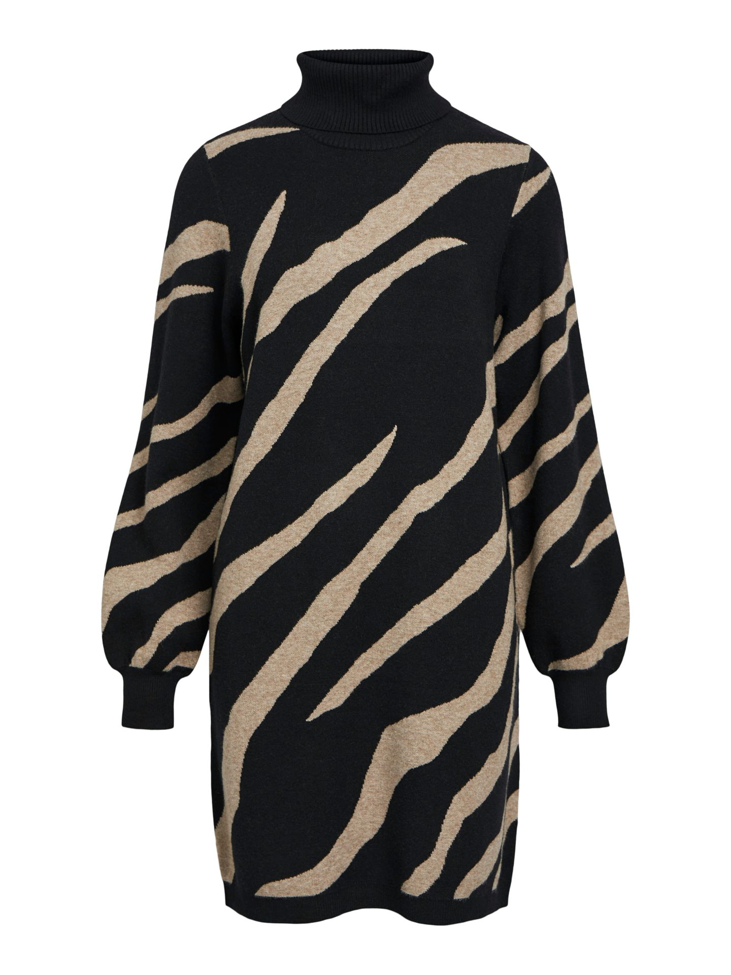 Object OBJRAY L/S KNIT ROLLNECK DRESS AOP Black/Desert taupe tiger graphic 2900151081041