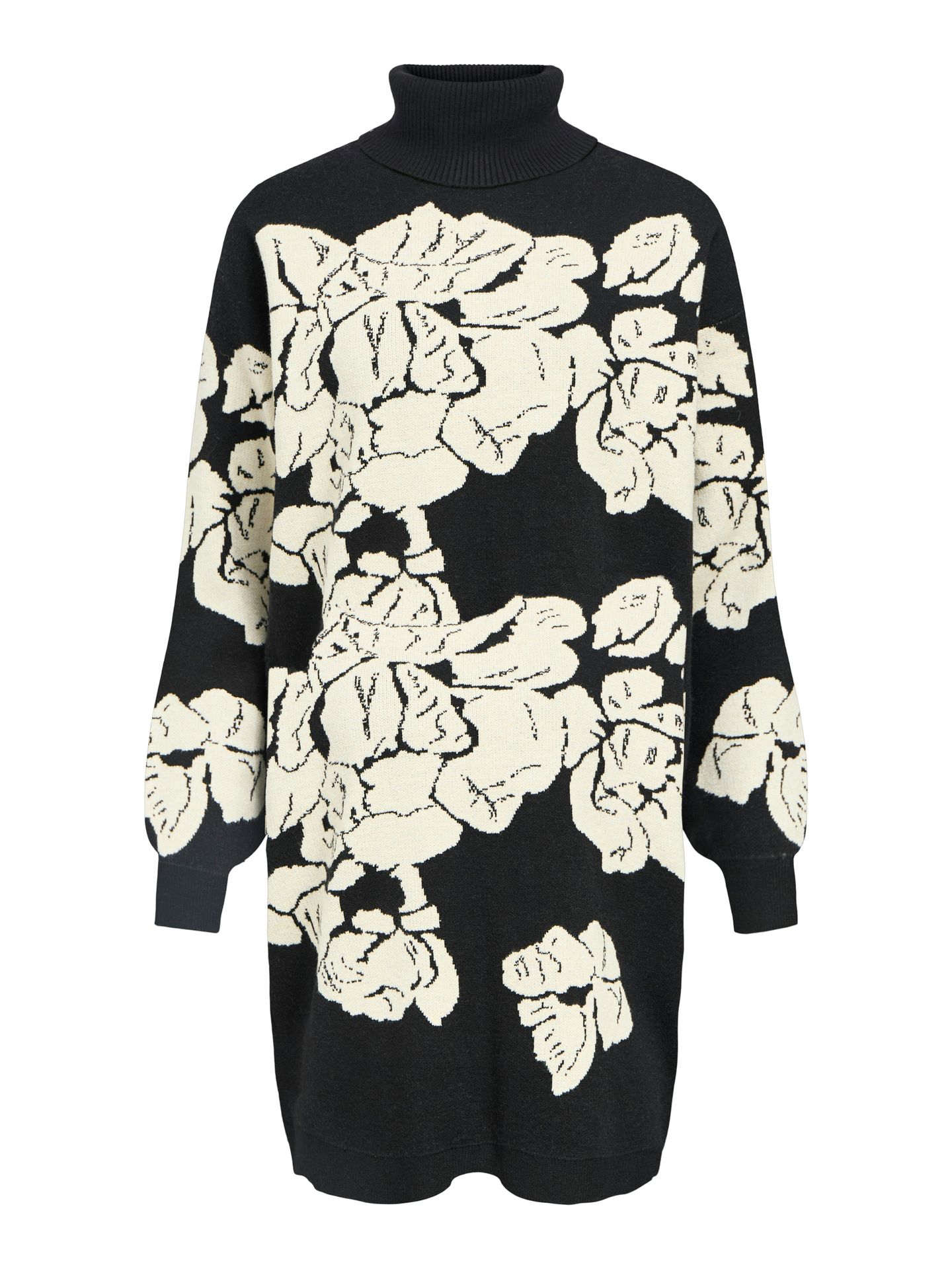 Object OBJRAY L/S KNIT ROLLNECK DRESS AOP Black/Sandshell flowers 00105470-EKA22000400000184