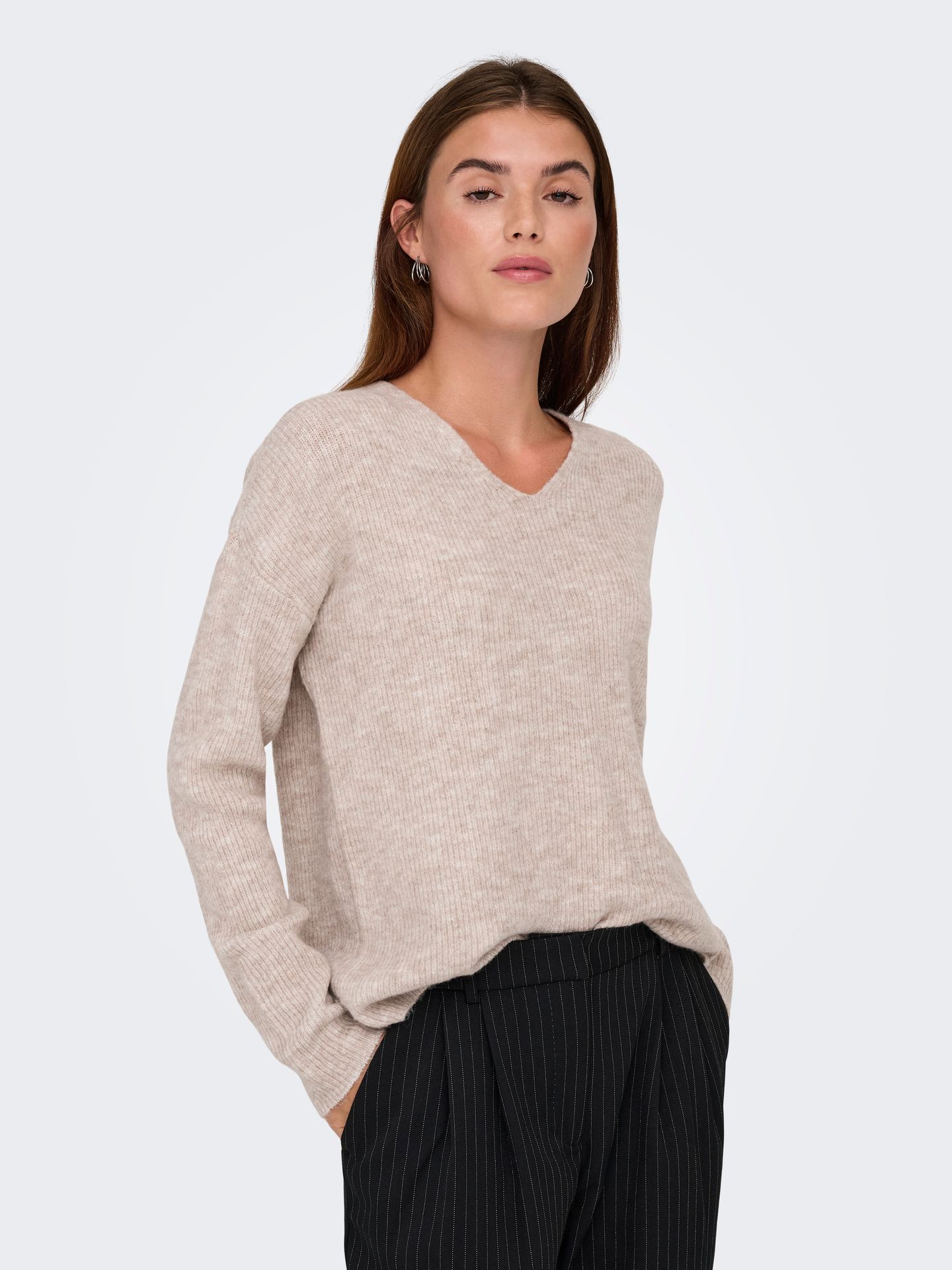 Only ONLCAMILLA V-NECK L/S PULLOVER KNT Pumice Stone/Coconut 2900168486044
