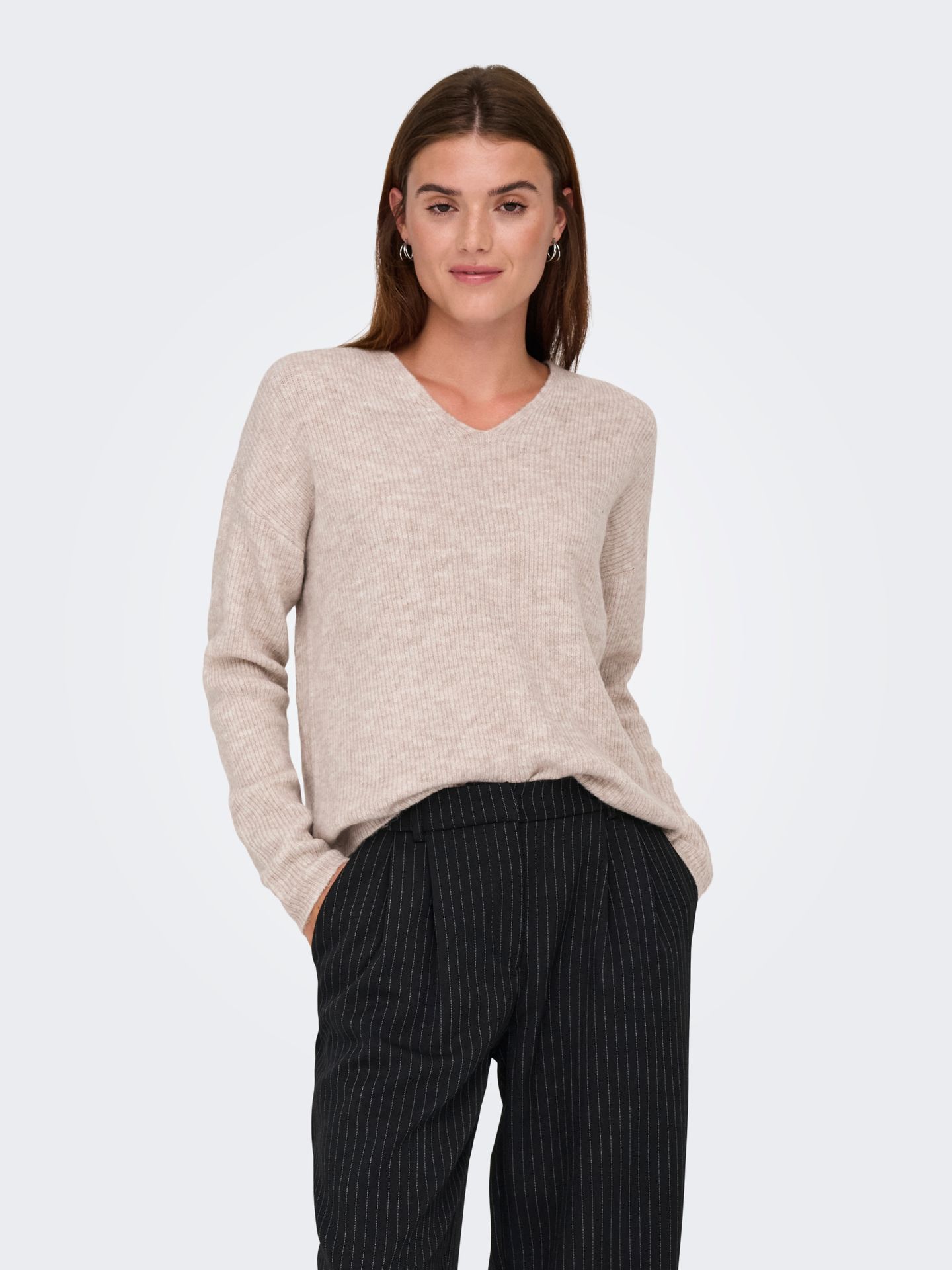Only ONLCAMILLA V-NECK L/S PULLOVER KNT Pumice Stone/Coconut 2900168486044