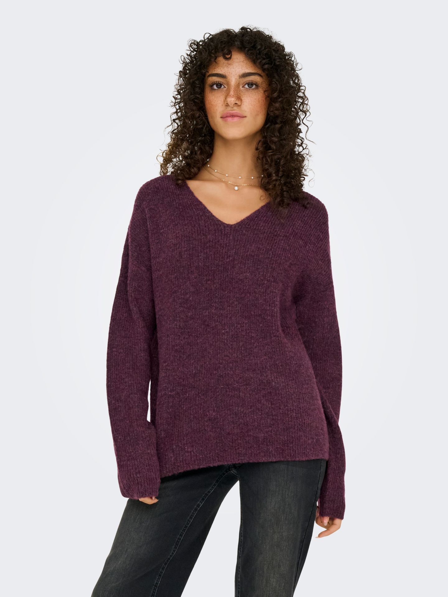 Only ONLCAMILLA V-NECK L/S PULLOVER KNT Mauve Wine/Los Angeles - California 2900168537043