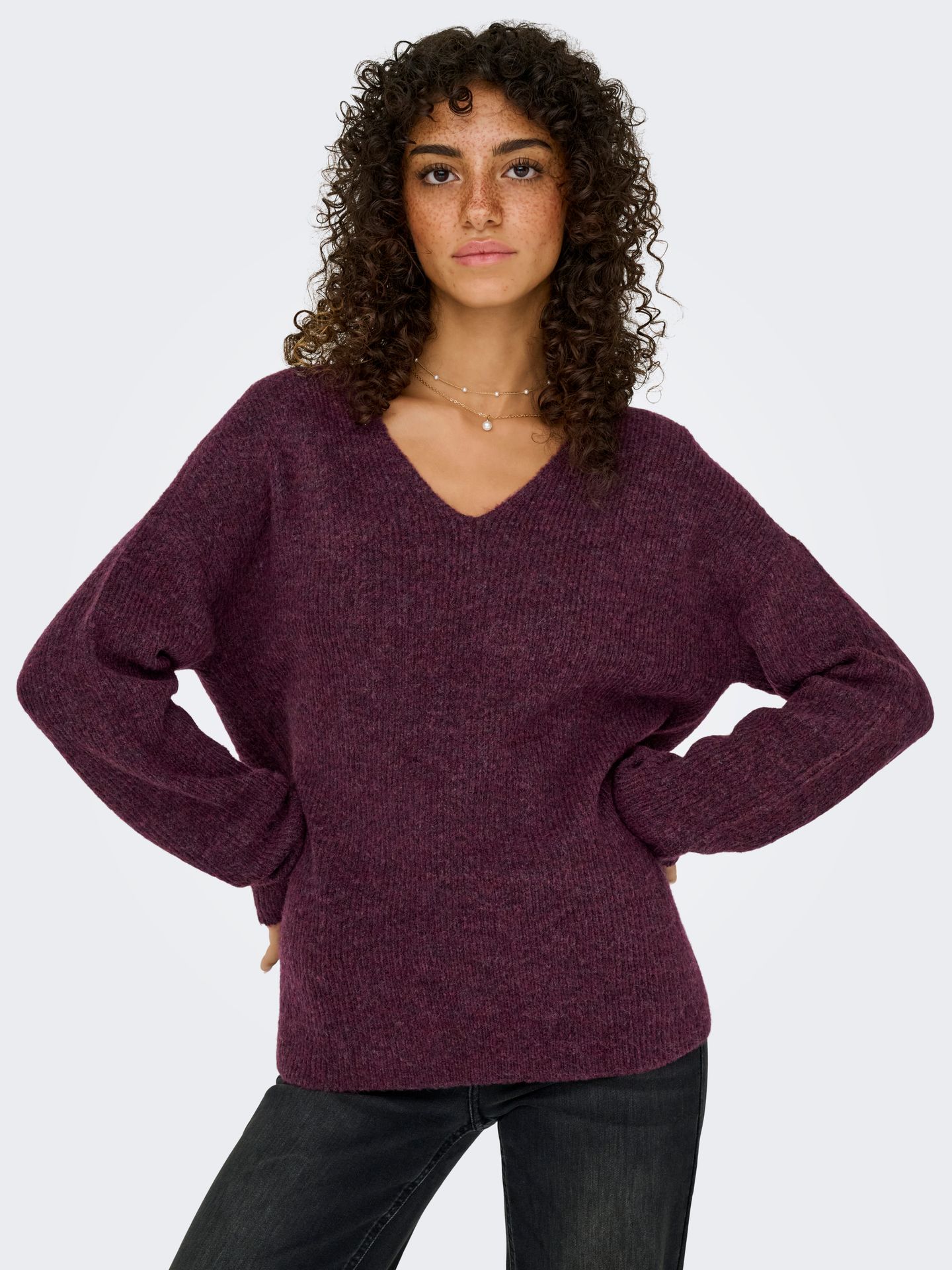 Only ONLCAMILLA V-NECK L/S PULLOVER KNT Mauve Wine/Los Angeles - California 2900168537043