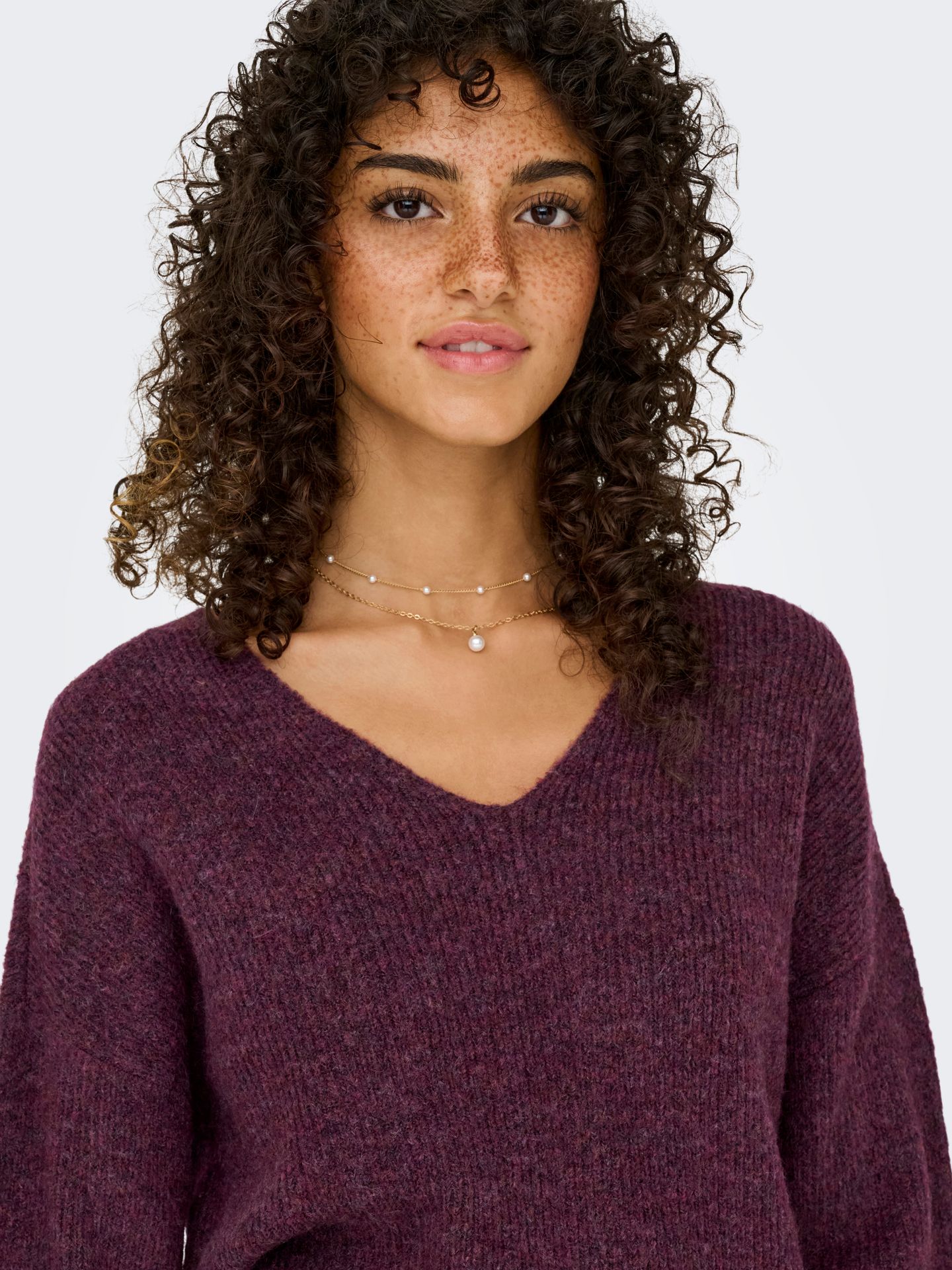 Only ONLCAMILLA V-NECK L/S PULLOVER KNT Mauve Wine/Los Angeles - California 2900168537043