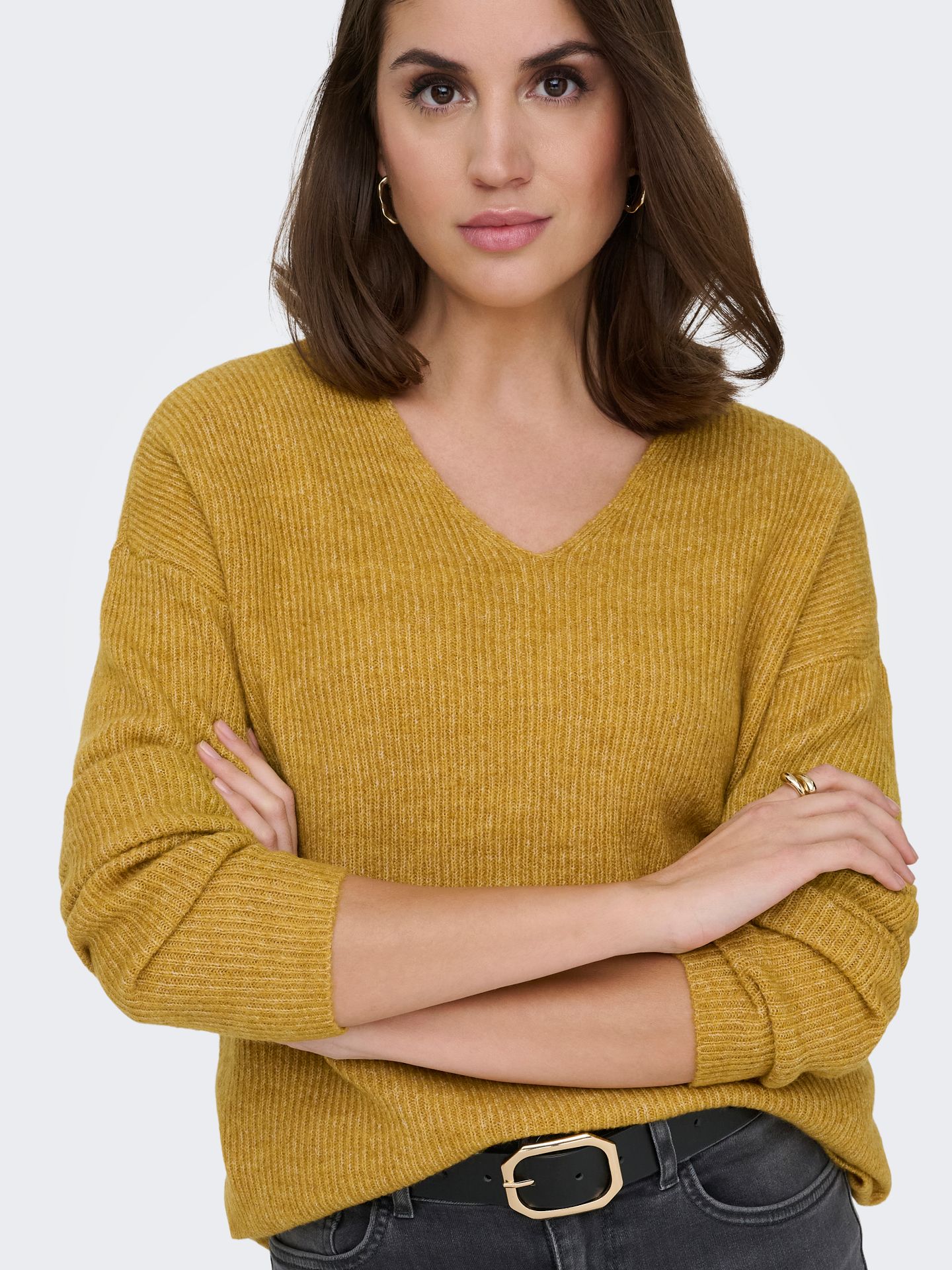 Only ONLCAMILLA V-NECK L/S PULLOVER KNT Wood Thrush/MELANGE 2900168520021