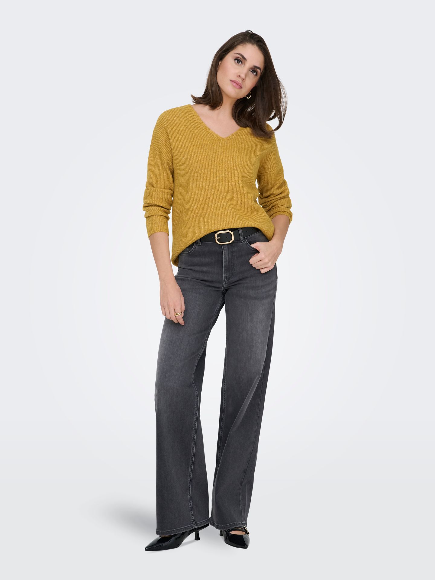 Only ONLCAMILLA V-NECK L/S PULLOVER KNT Wood Thrush/MELANGE 2900168520021
