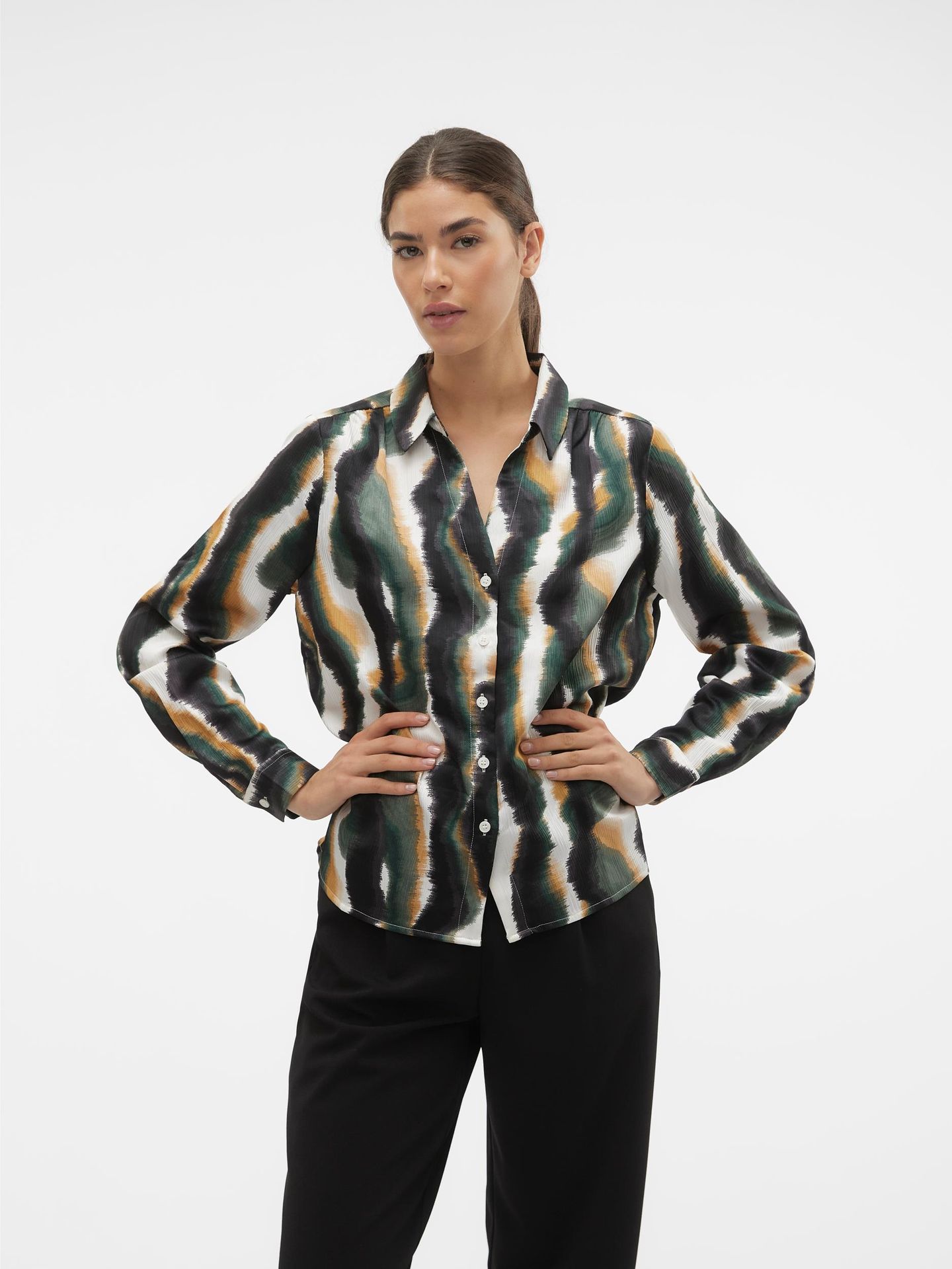 Vero Moda VMFREI L/S V-NECK SHIRT WVN LCS Birch/MELANGE 00105634-EKA26011400000164