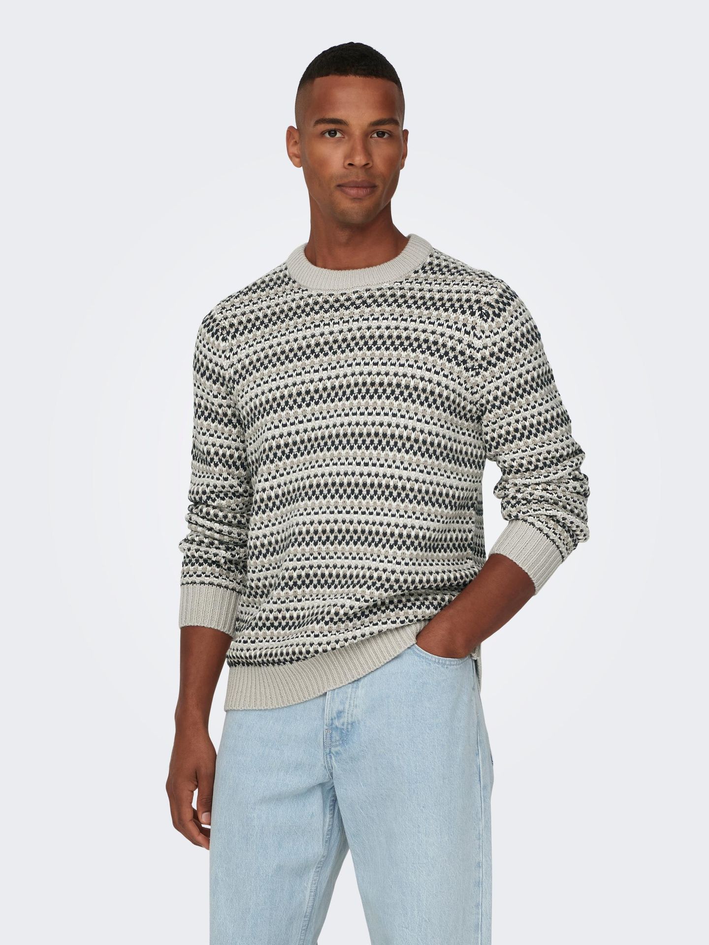 Only & Sons ONSMUSA REG 3 STRUC CREW KNIT Silver Lining 00106085-EKA26011400000722