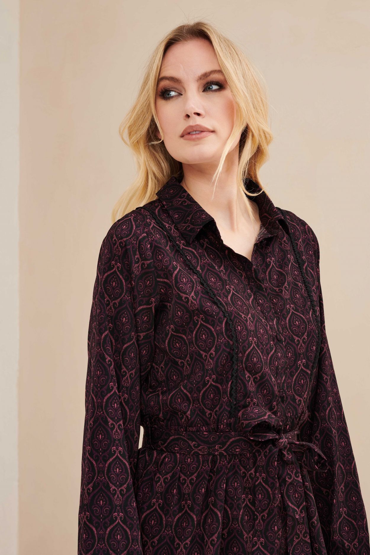 Lofty Manner Dress Dilana 765 royal leaves print 2900142829072