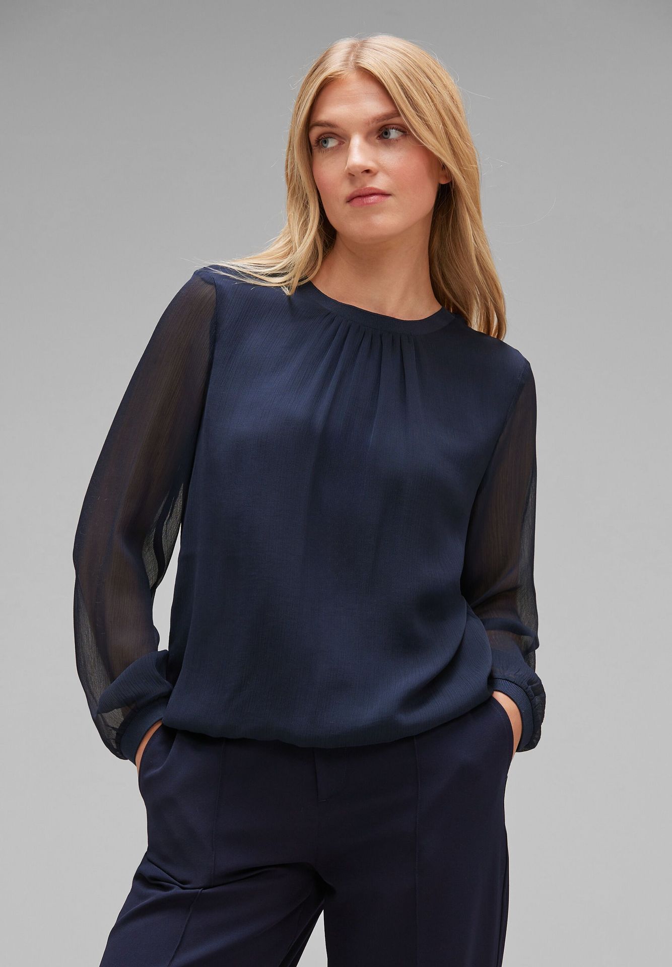 Street-One Ltd qr Chiffonblouse w rib Marine 2900143901128