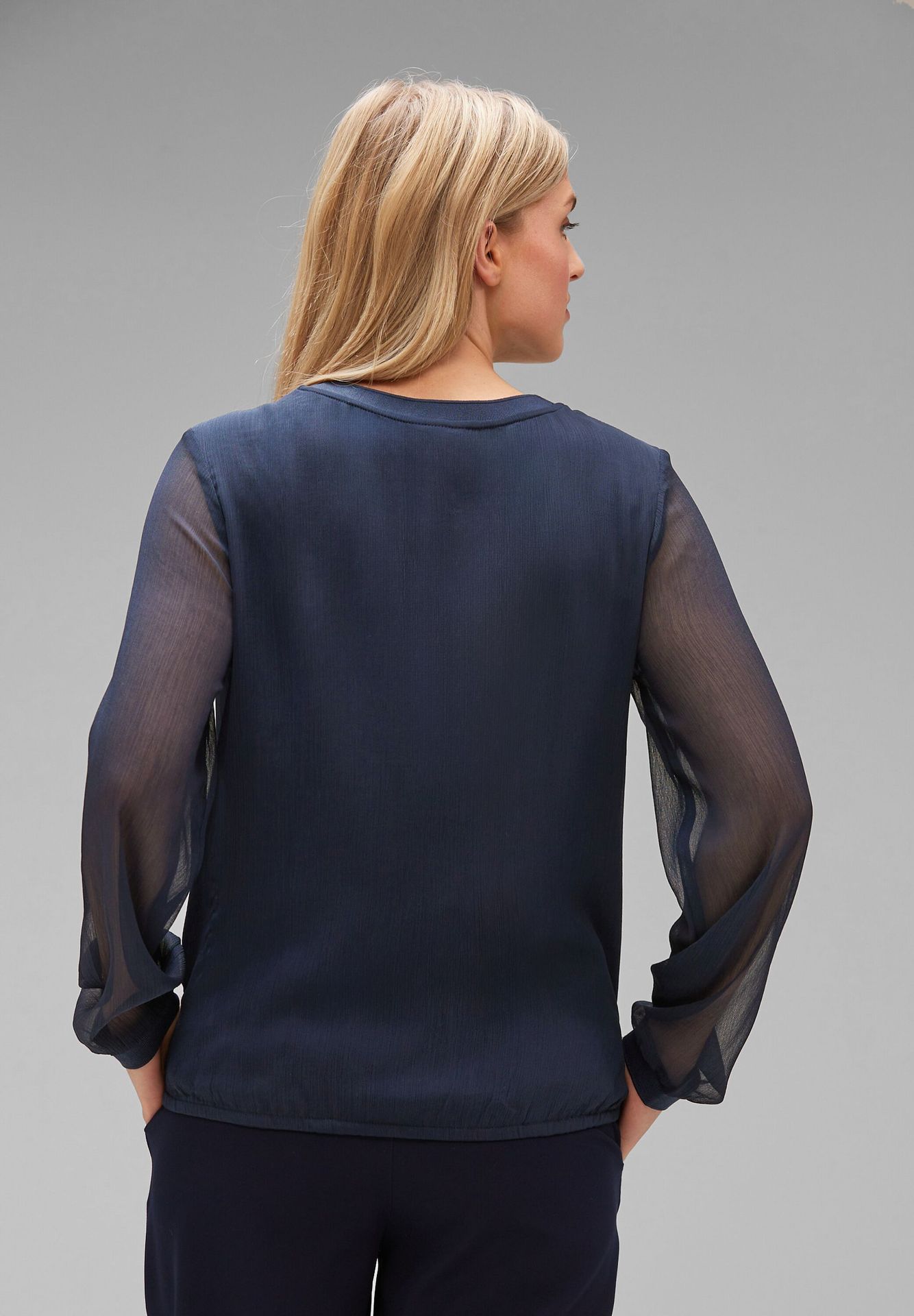 Street-One Ltd qr Chiffonblouse w rib Marine 2900143901128