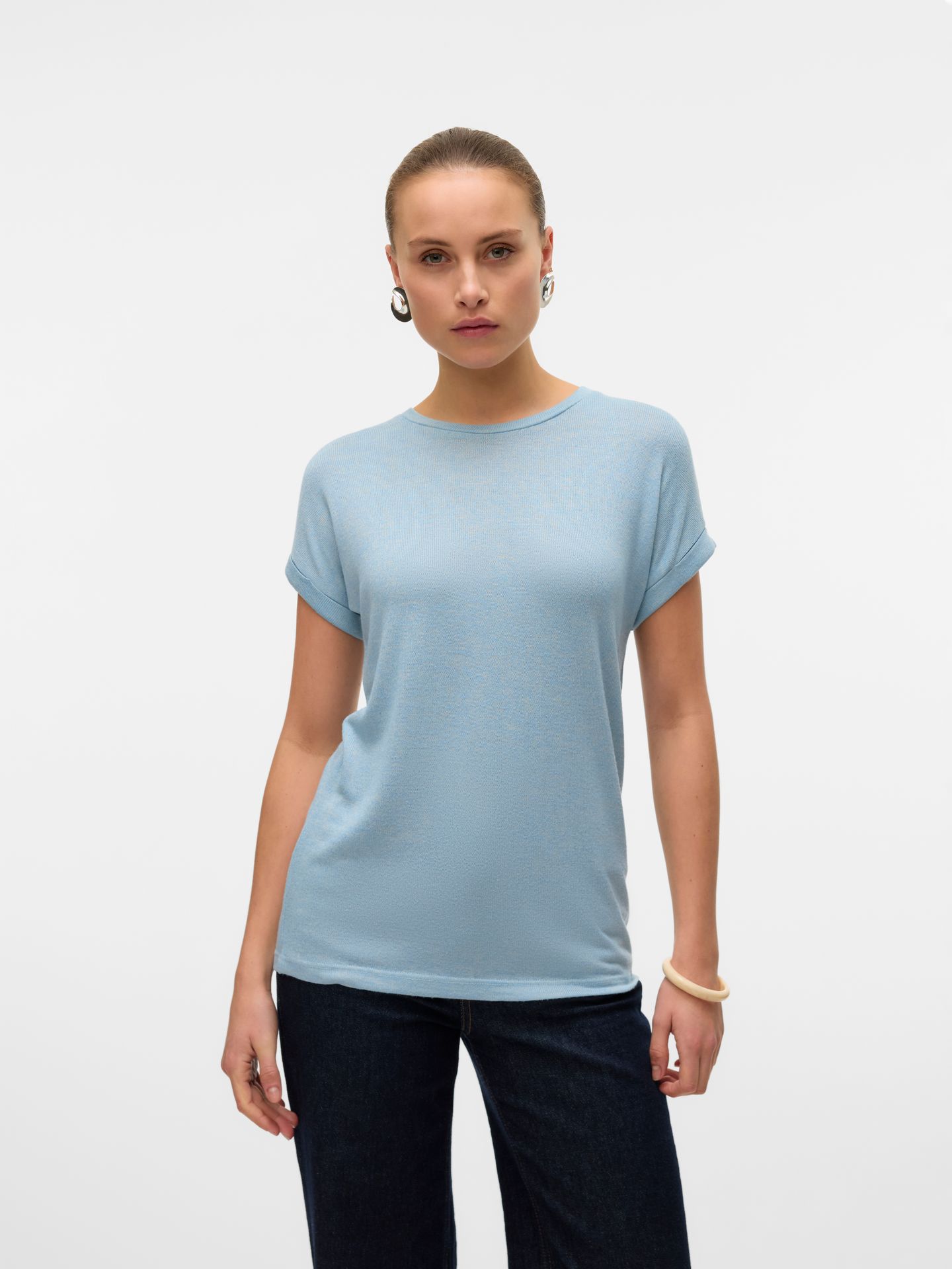 Vero Moda VMBRIANNA SS O-NECK PULLOVER BOO  R Airy Blue/W. BIRCH MELANGE 00107151-EKA26011400002624