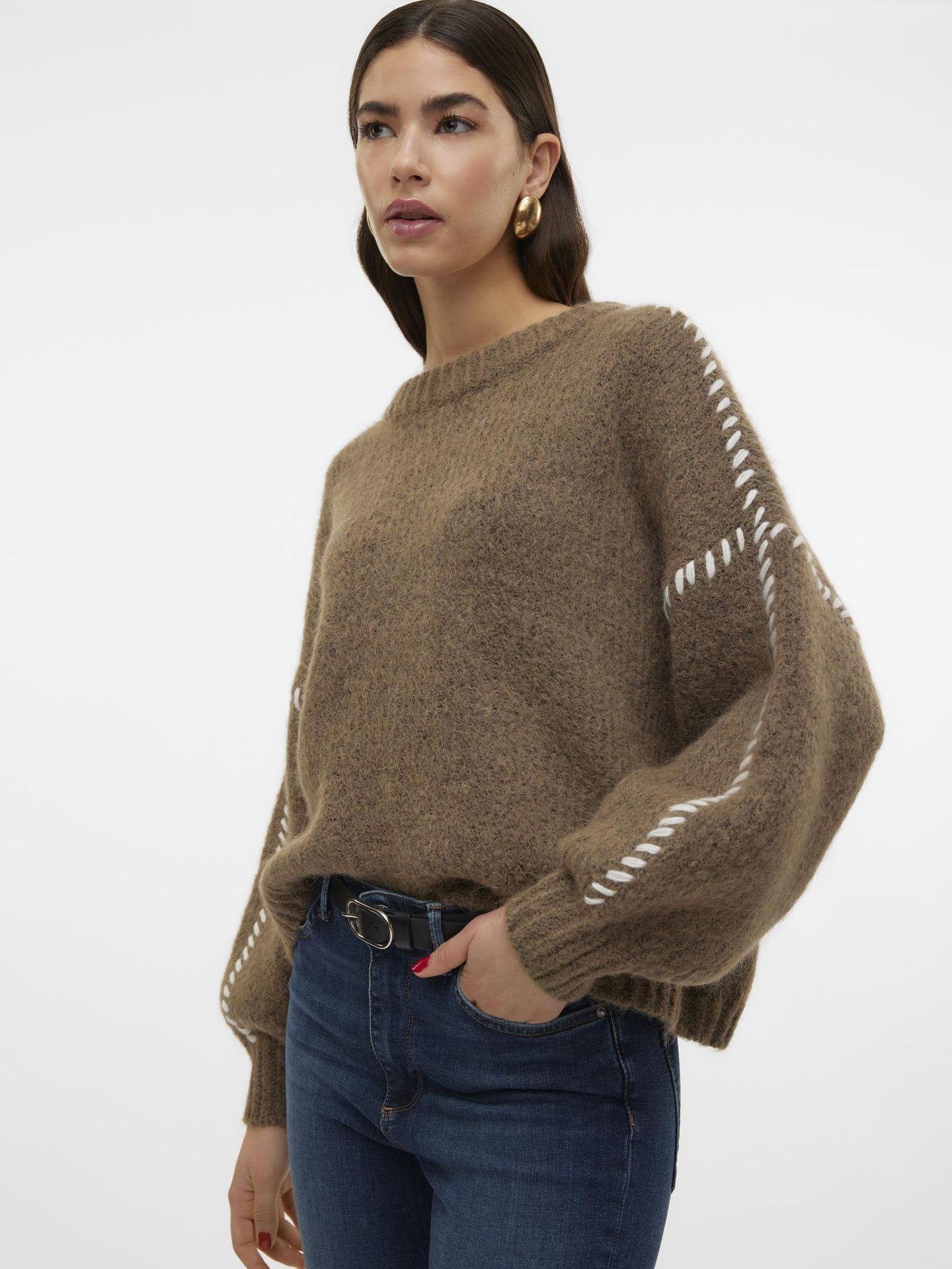 Vero Moda VMZEN LS O-NECK PULLOVER GA EXP REP Fungi/SOLID W. SNOW WHITE STITCH 2900144931025