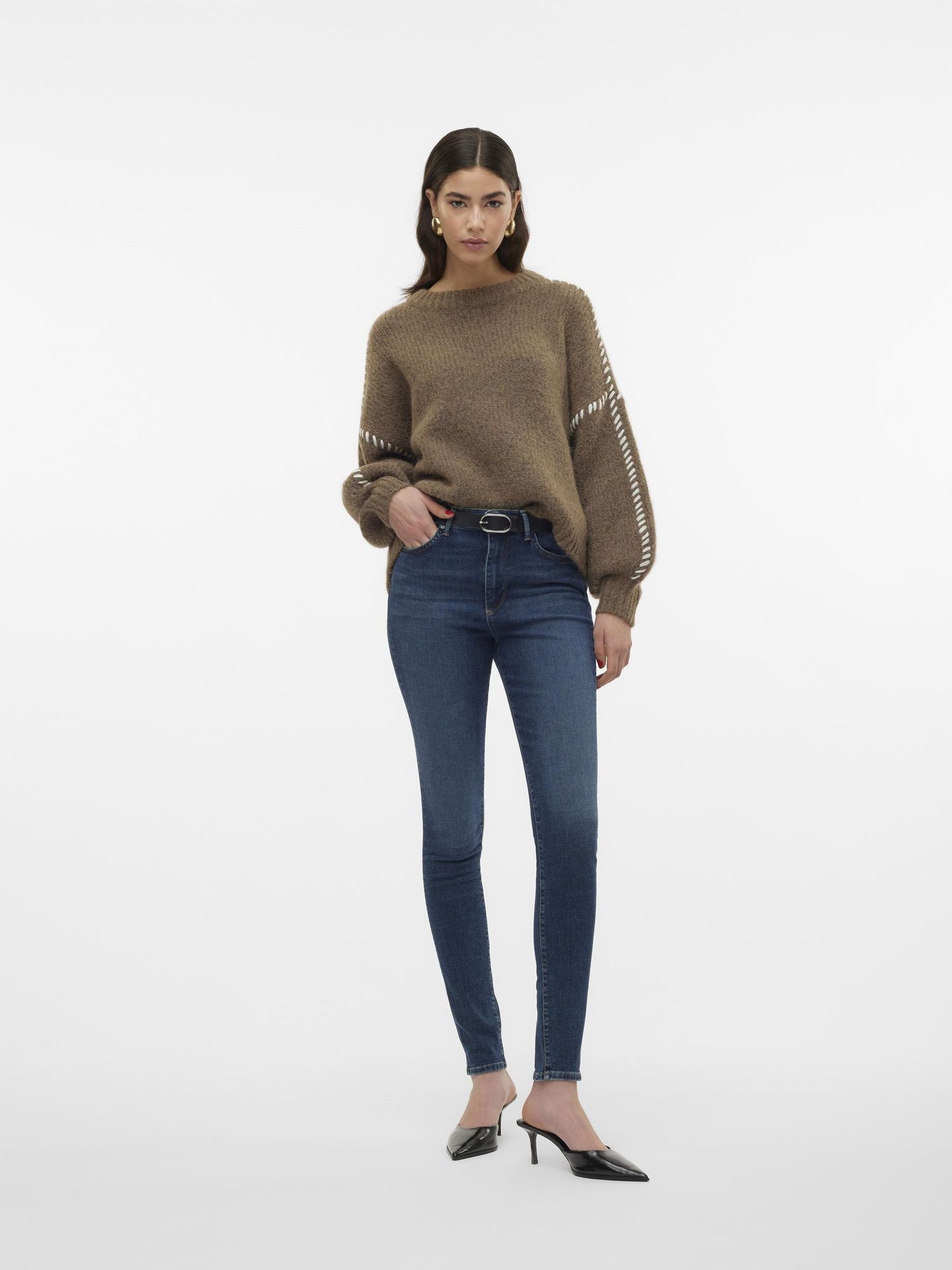 Vero Moda VMZEN LS O-NECK PULLOVER GA EXP REP Fungi/SOLID W. SNOW WHITE STITCH 2900144931025