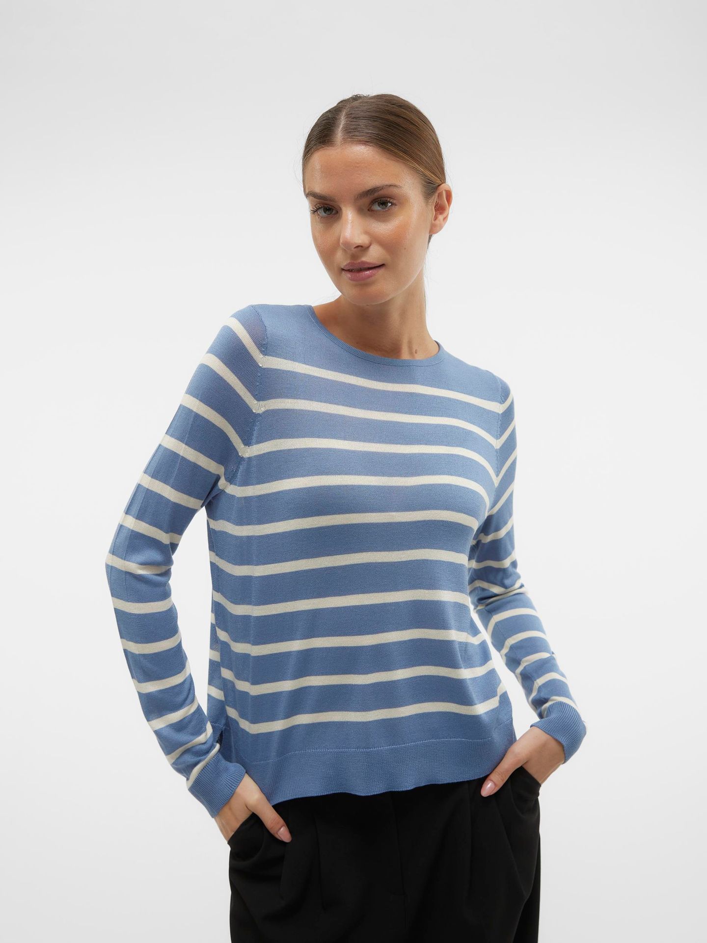 Vero Moda VMNOVA LS O-NECK PULLOVER GA NOOS Coronet Blue/BIRCH 2900144943066 Vero Moda VMNOVA LS O-NECK PULLOVER GA NOOS Coronet Blue/BIRCH 2900144943066