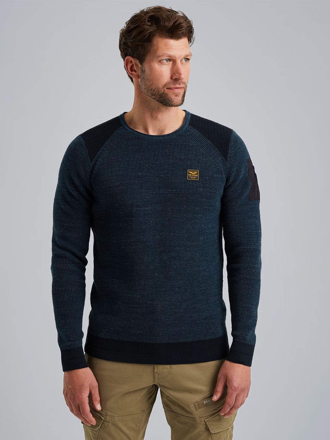 R-neck cotton rib melee knit