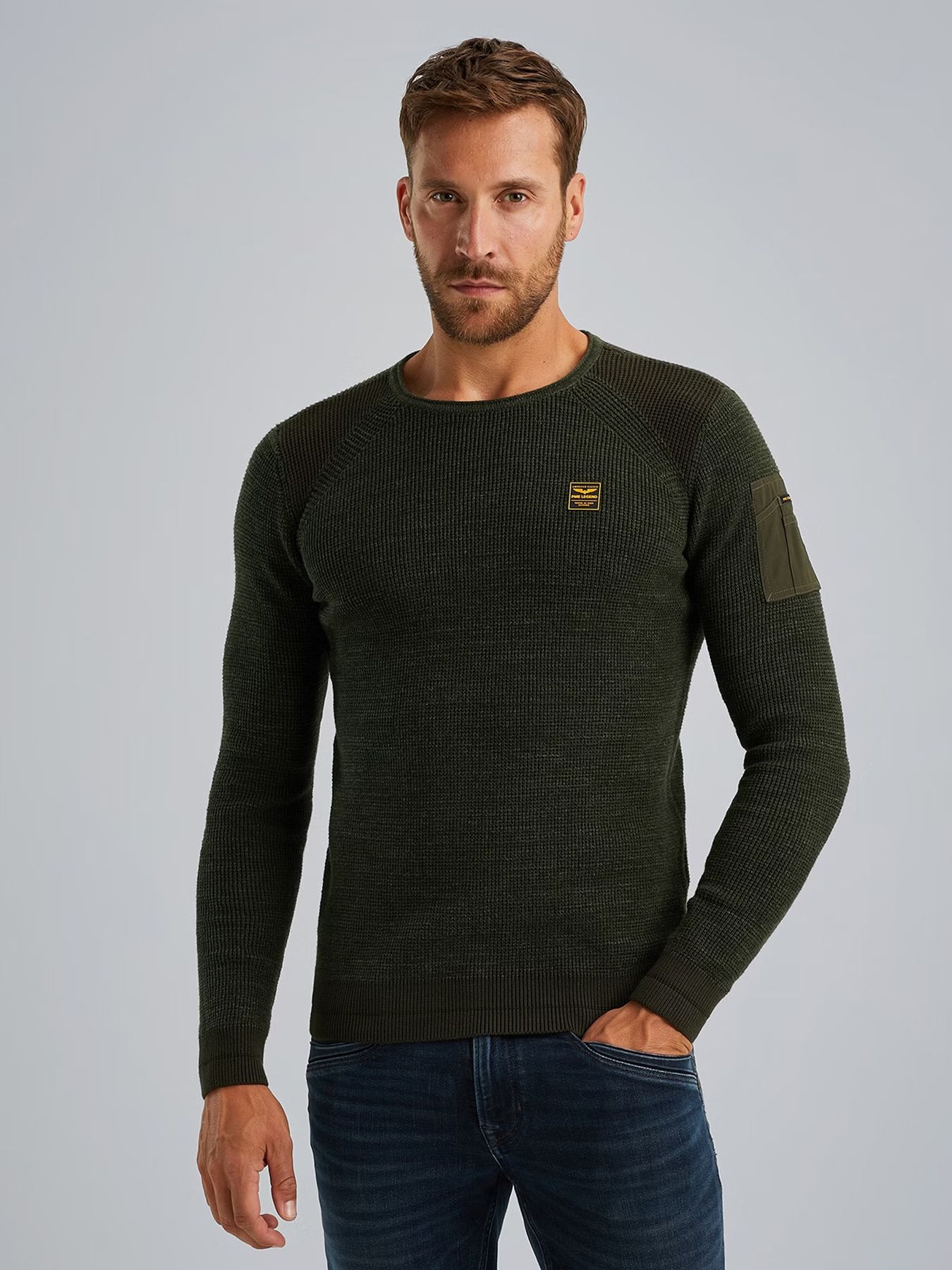 R-neck cotton rib melee knit