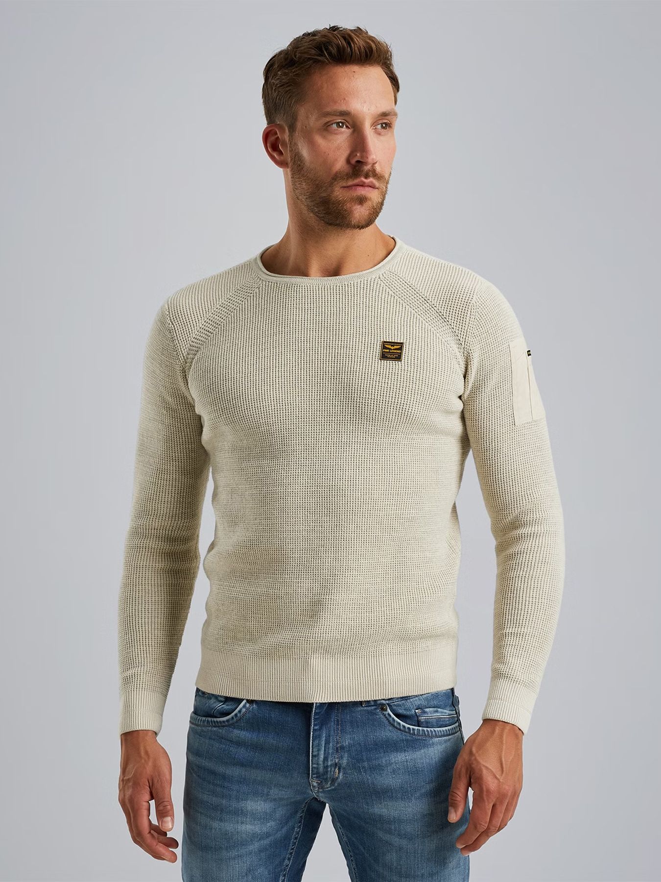 R-neck cotton rib melee knit