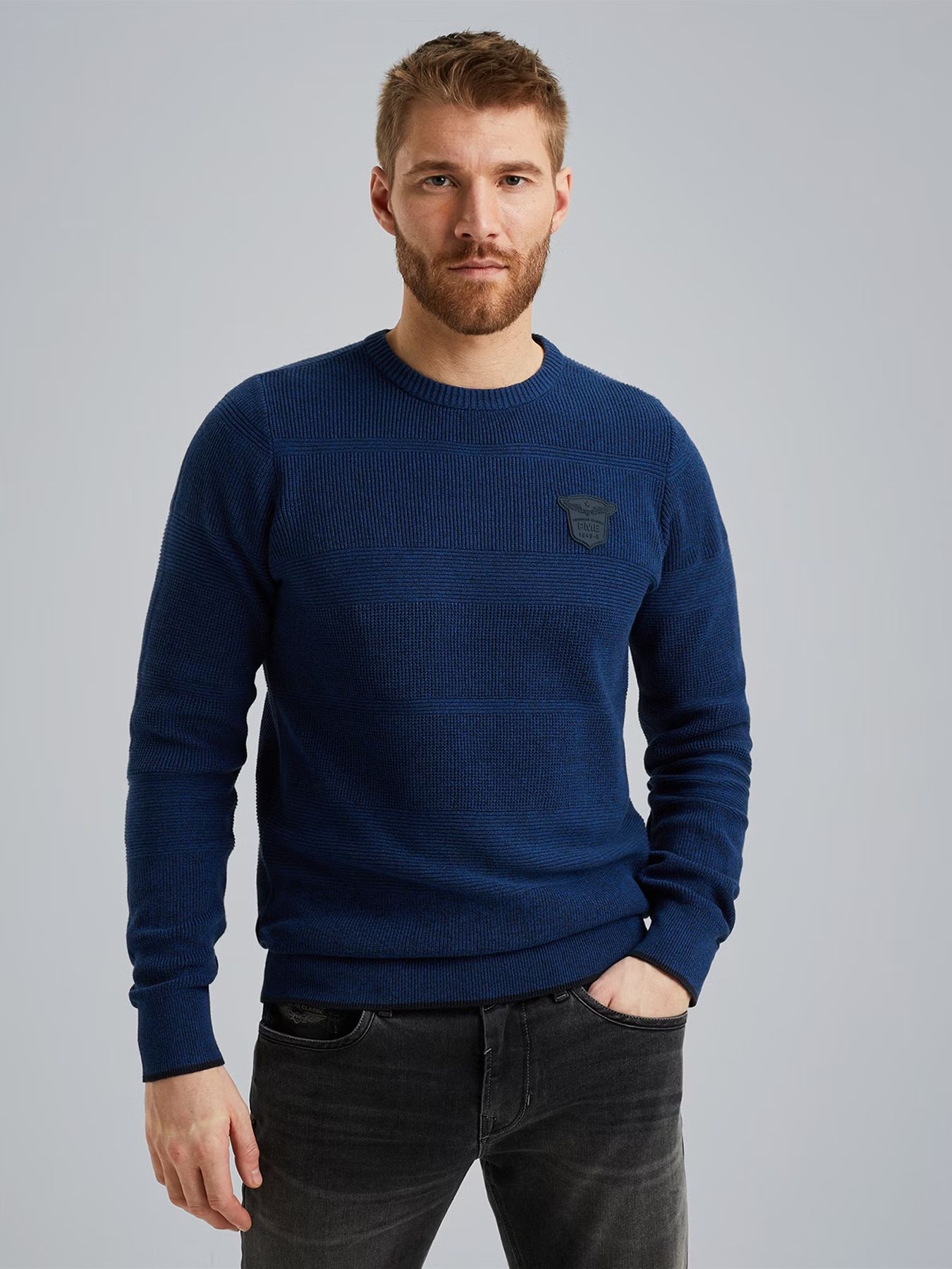 Pme Legend R-neck cotton structure knit True Blue 00107416-5091