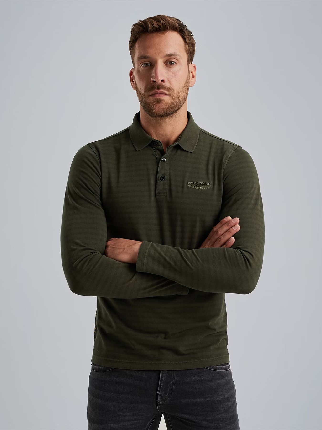 Pme Legend Long sleeve polo Subtle stripe Rosin 00107418-6154