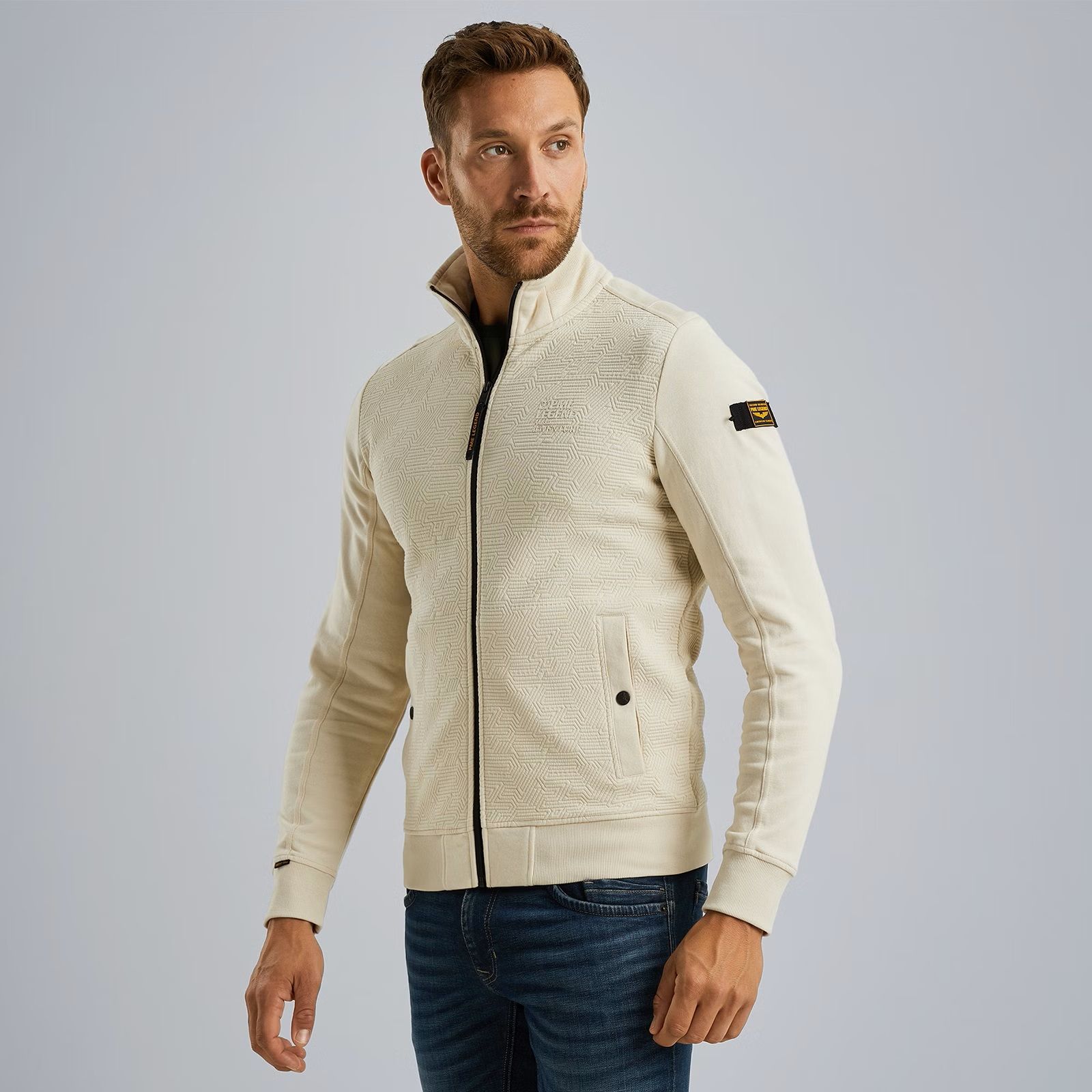 Pme Legend Zip jacket jacquard interlock swea Bone White 00107426-7013