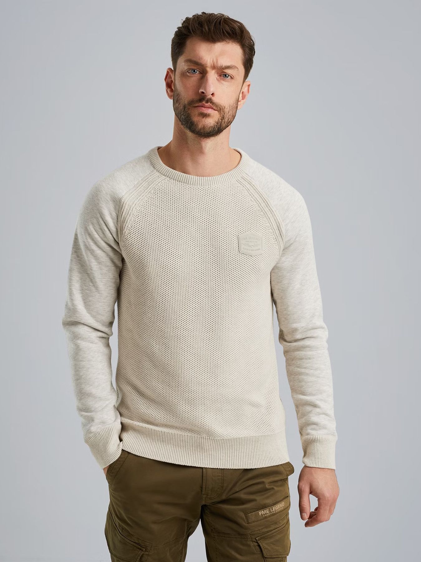 Pme Legend R-neck knit sweat combination Bone White Melee 00107442-910