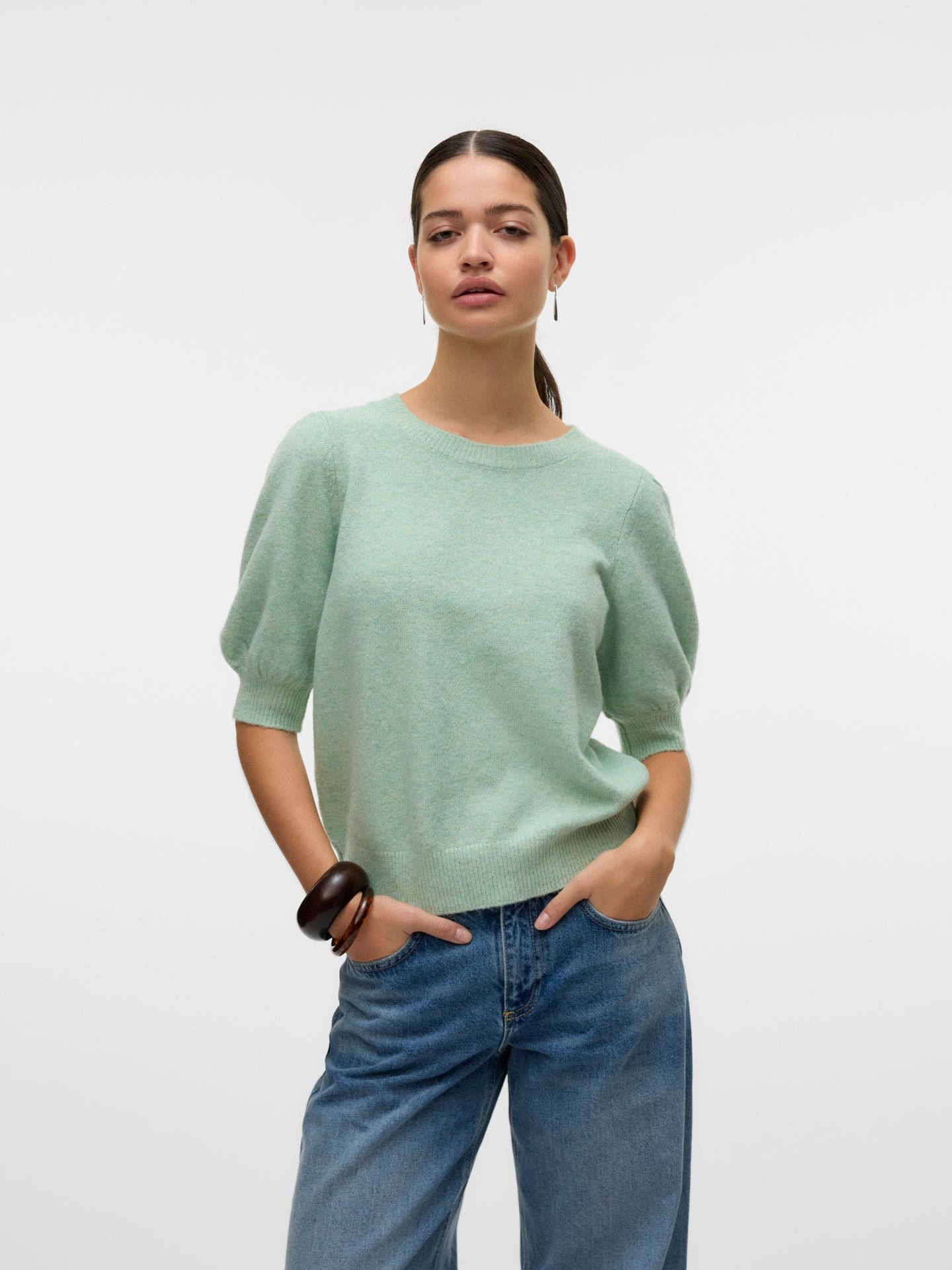 Vero Moda VMDOFFY 2/4 O-NECK PULLOVER GA NOOS Birds Egg Green/MELANGE 00107516-EKA26011400002590