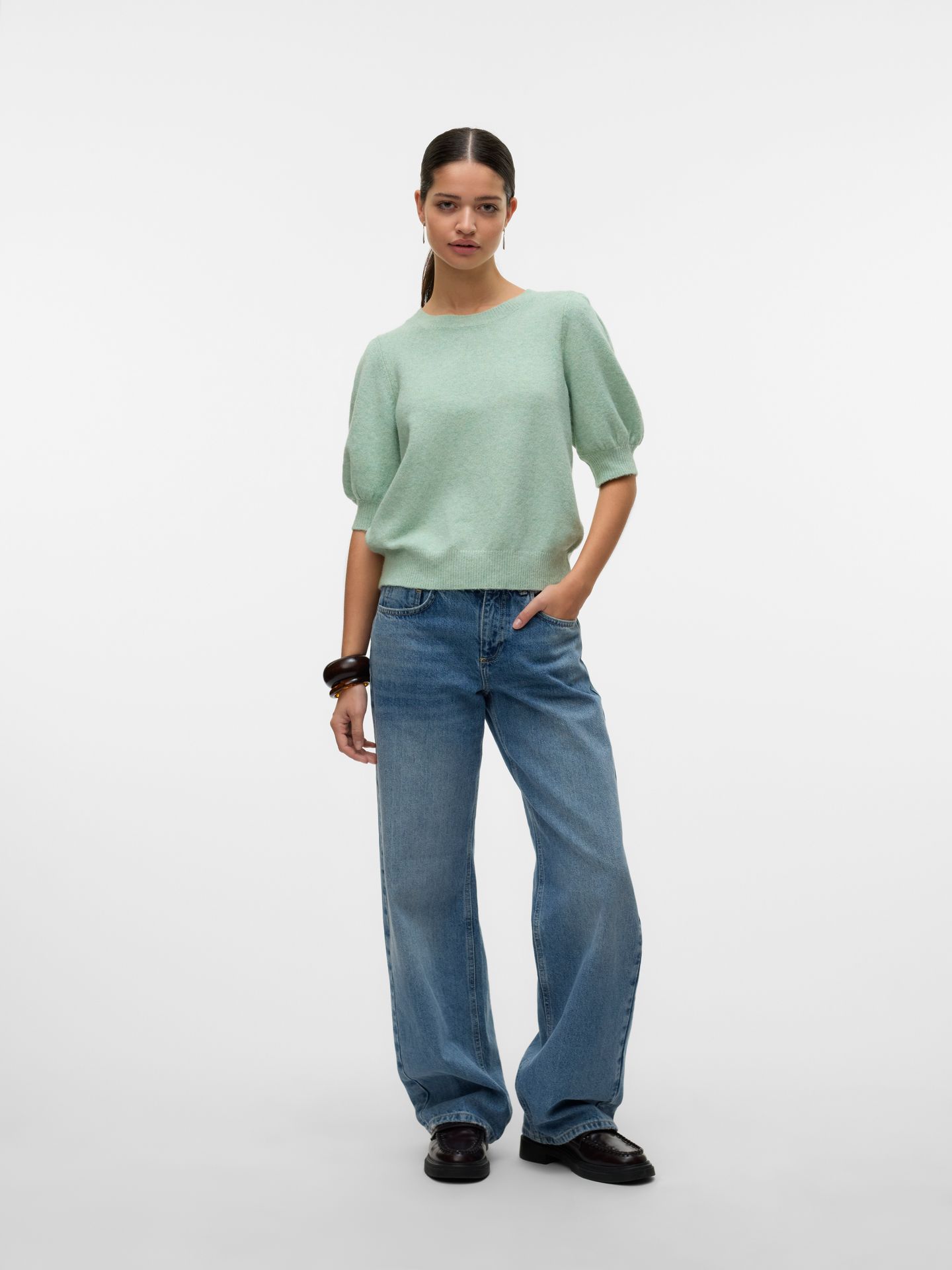 Vero Moda VMDOFFY 2/4 O-NECK PULLOVER GA NOOS Birds Egg Green/MELANGE 2900162782036