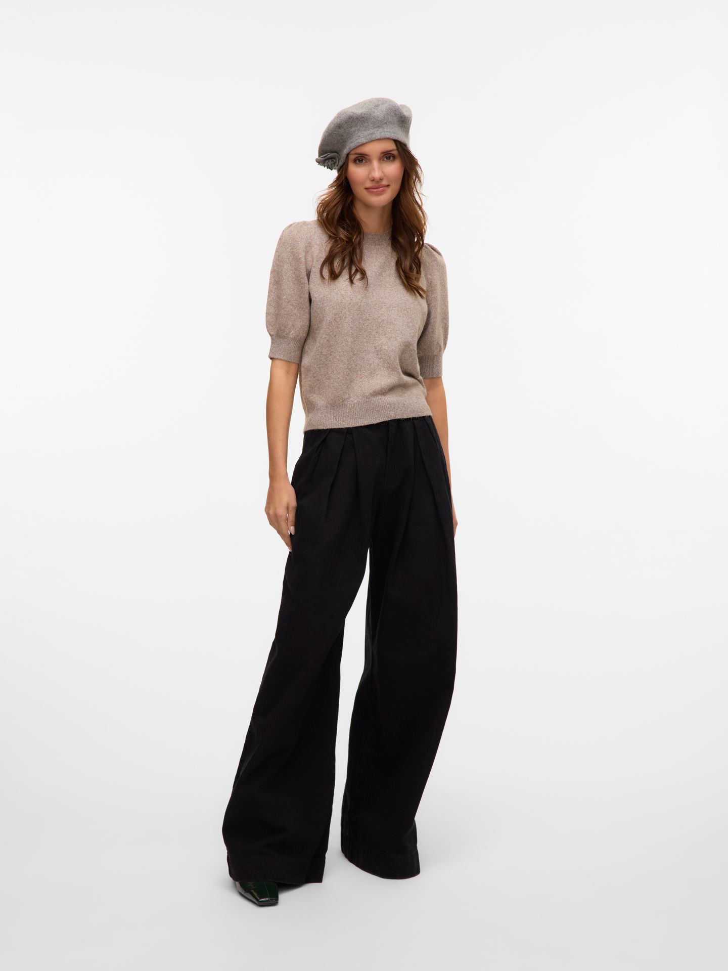 Vero Moda VMDOFFY 2/4 O-NECK PULLOVER GA NOOS Moon Rock/W. BLACK BOWS 2900162561051