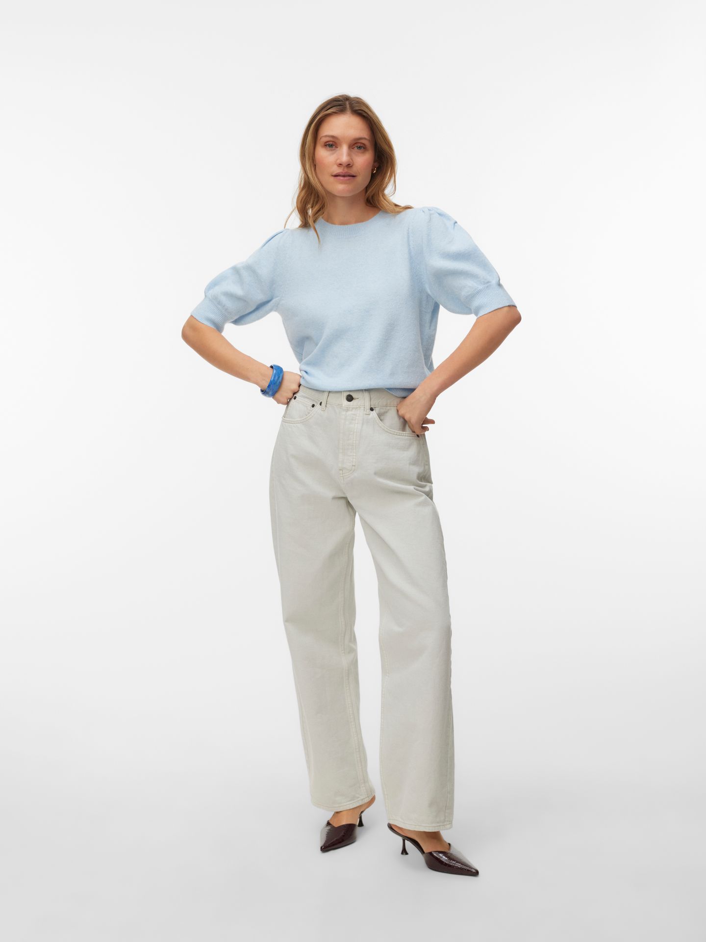 Vero Moda VMDOFFY 2/4 O-NECK PULLOVER GA NOOS Cashmere Blue/MELANGE 2900162560016