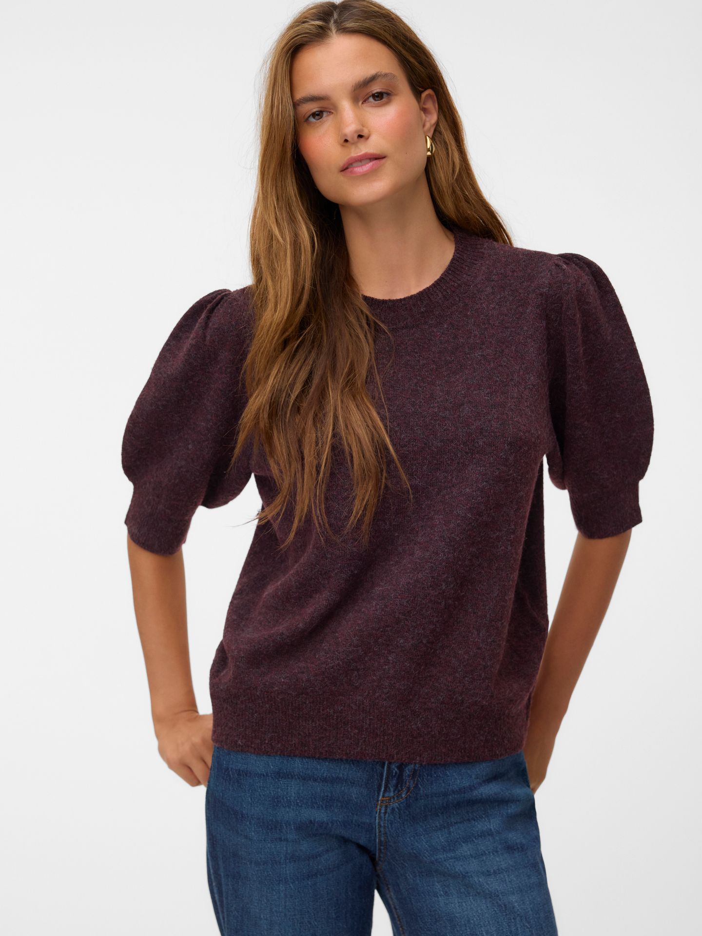 Vero Moda VMDOFFY 2/4 O-NECK PULLOVER GA NOOS Windsor Wine/BLACK MELANGE 00107516-EKA26011400003615