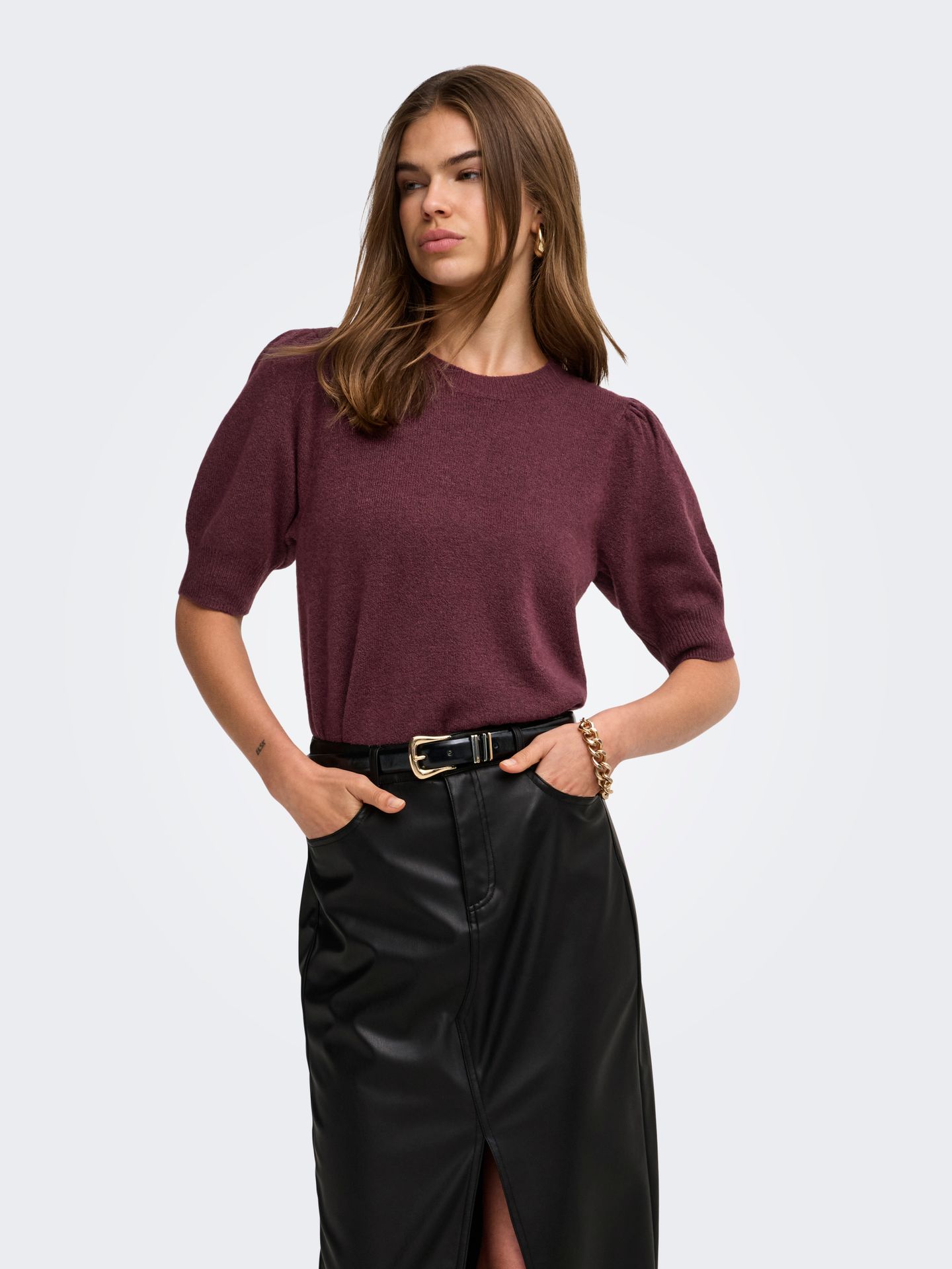 Only ONLRICA LIFE 2/4 PULLOVER KNT NOOS Zinfandel/Melange 00107518-EKA26011400003624