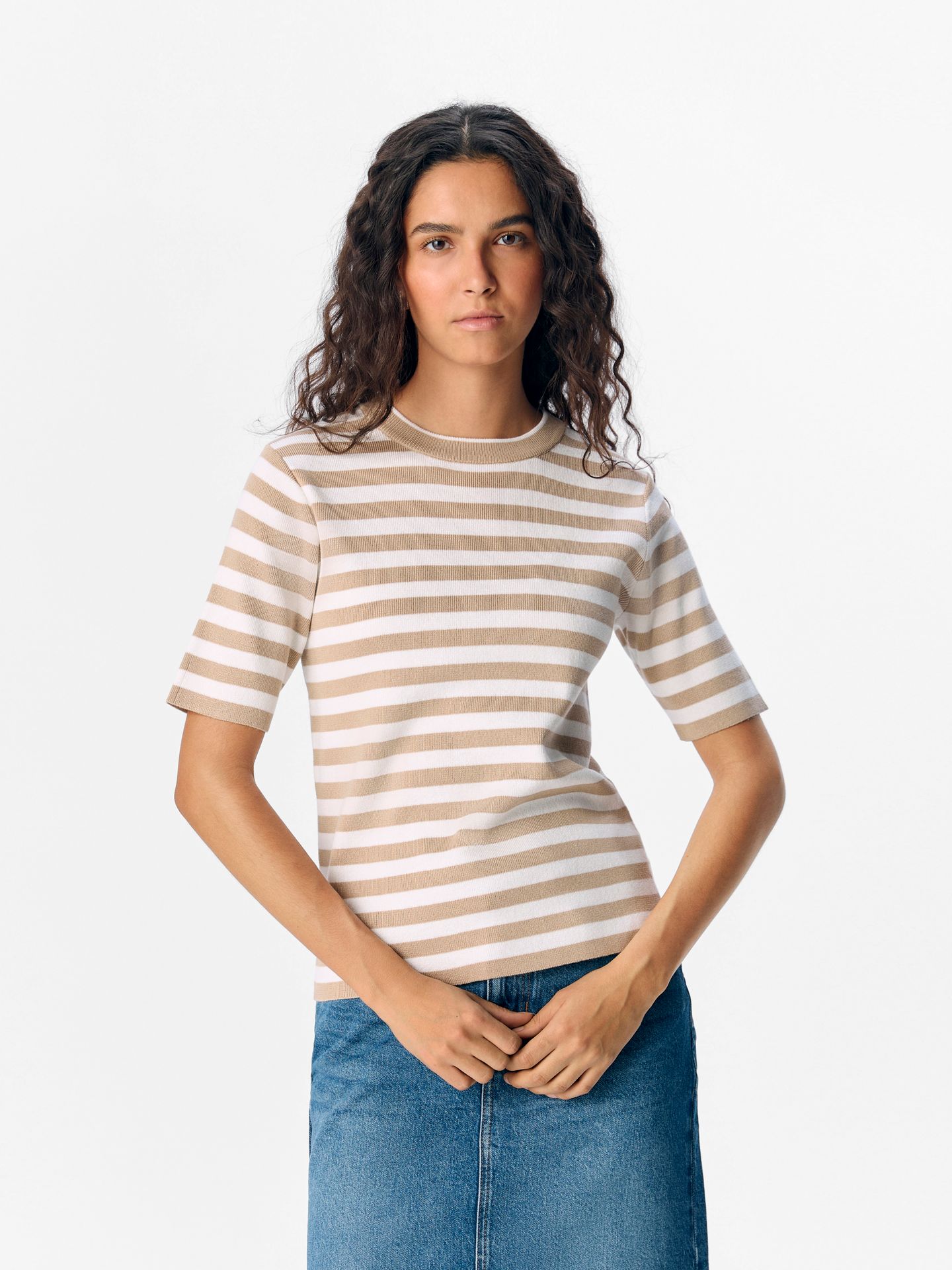 Object OBJESTER S/S NEW KNIT PULLOVER NOOS Humus/Cloud dancer 2900154250024
