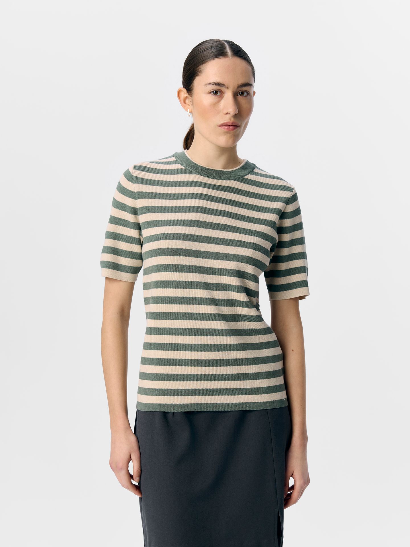 Object OBJESTER S/S NEW KNIT PULLOVER NOOS Laurel Wreath/Sandshell 00107521-EKA22000400000171